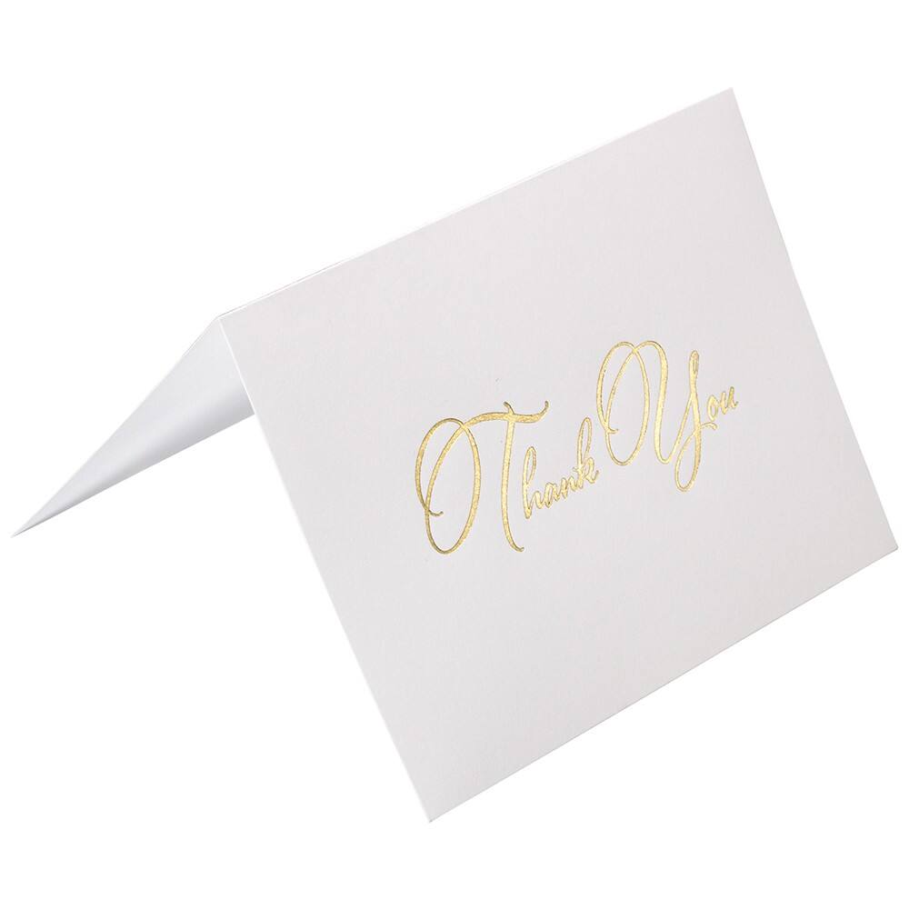 JAM Paper Blank Gold Script Thank You Card Set, 25ct.