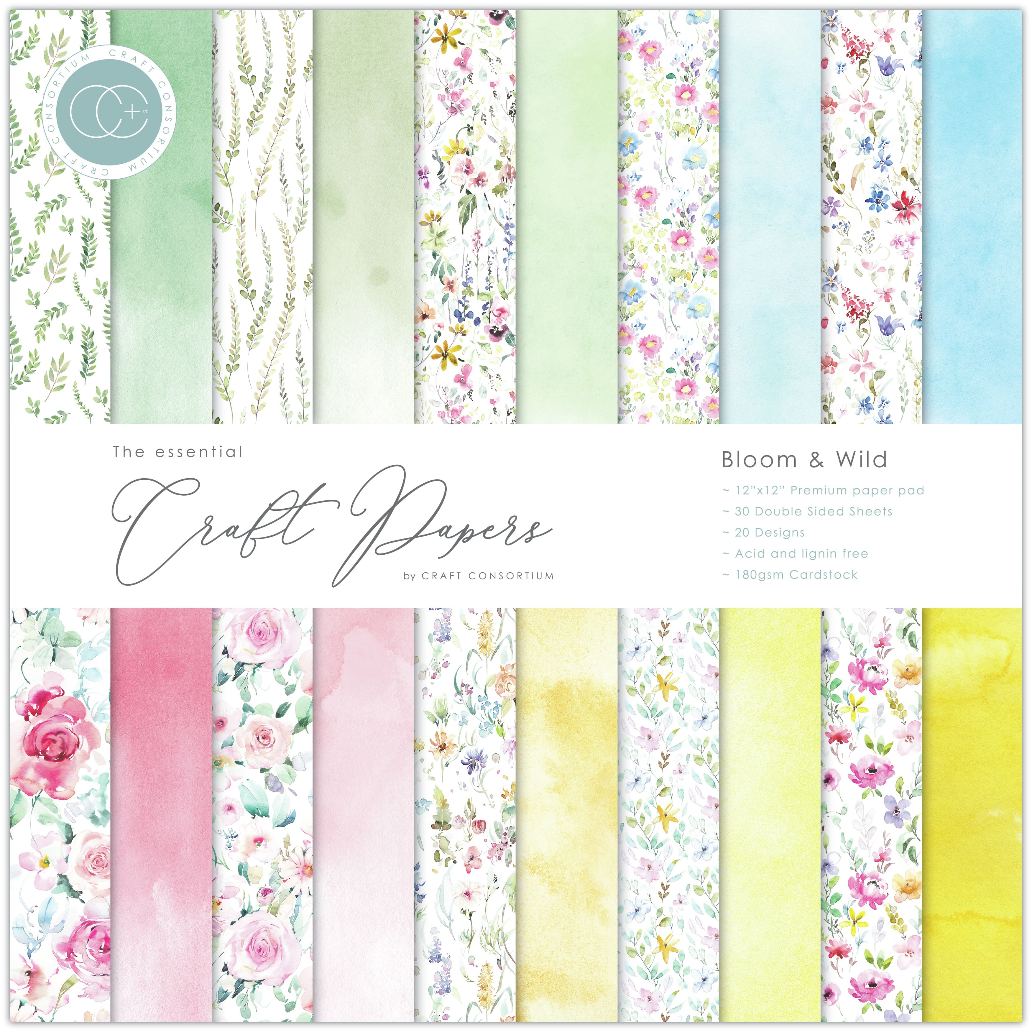 Craft Consortium Bloom & Wild Double-Sided Paper Pad, 12" x 12"