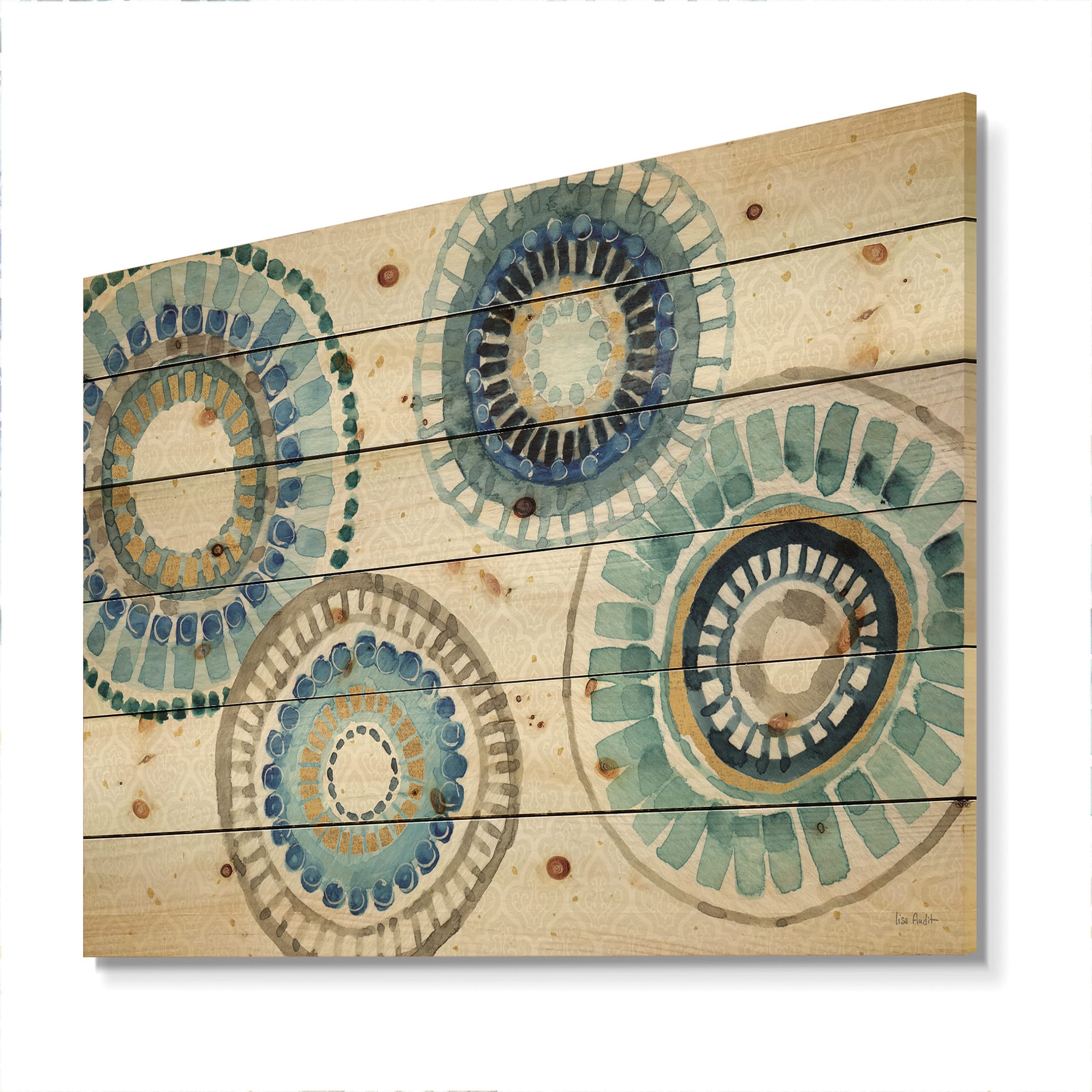Designart - Modern Gold Timetable II - Mid-Century Modern Print on Natural Pine Wood