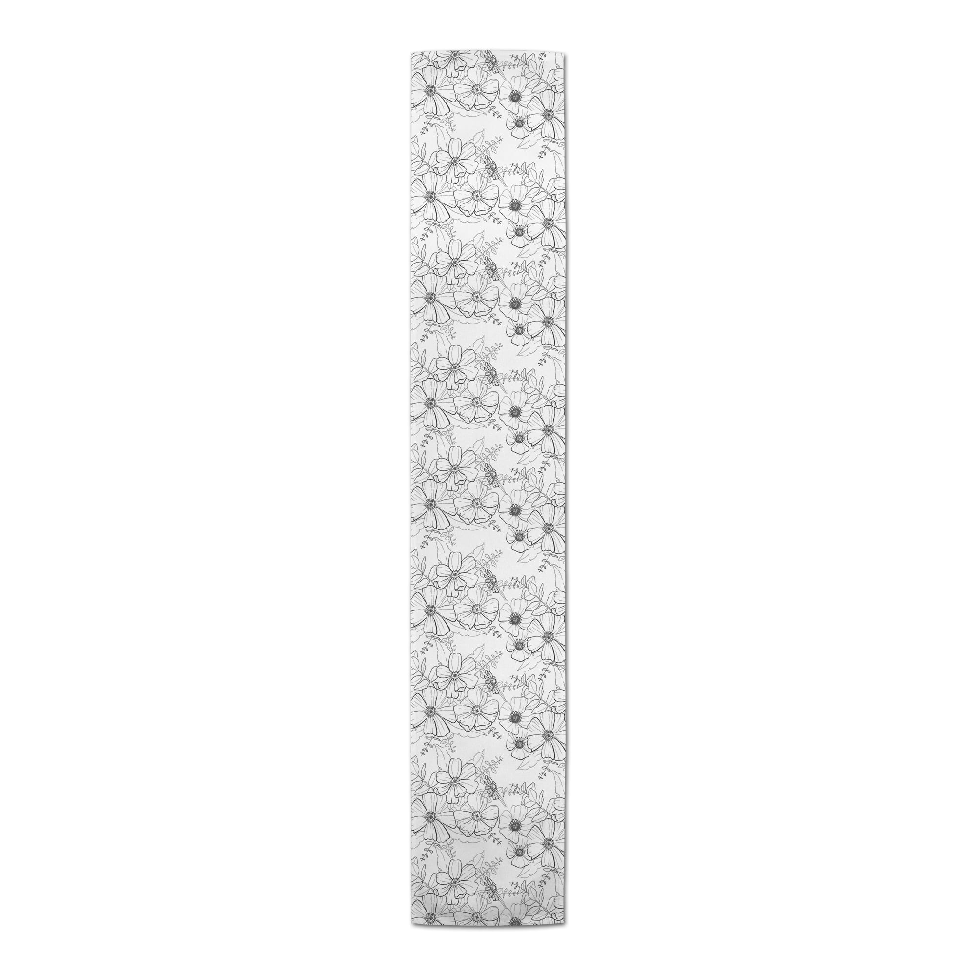 Hand Drawn Flowers Outdoor Table Runner