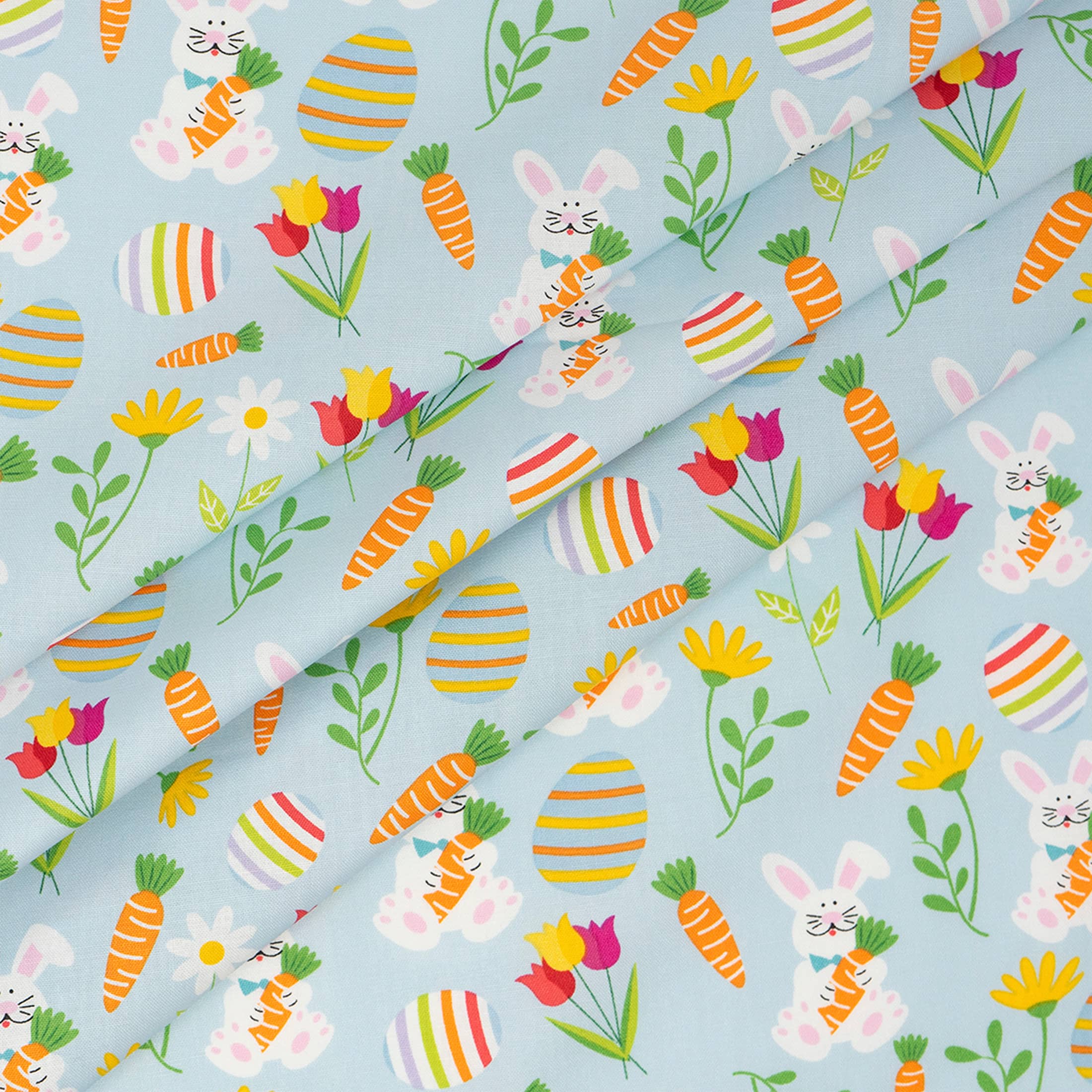 SINGER Bunnies & Carrots on Blue Cotton Fabric
