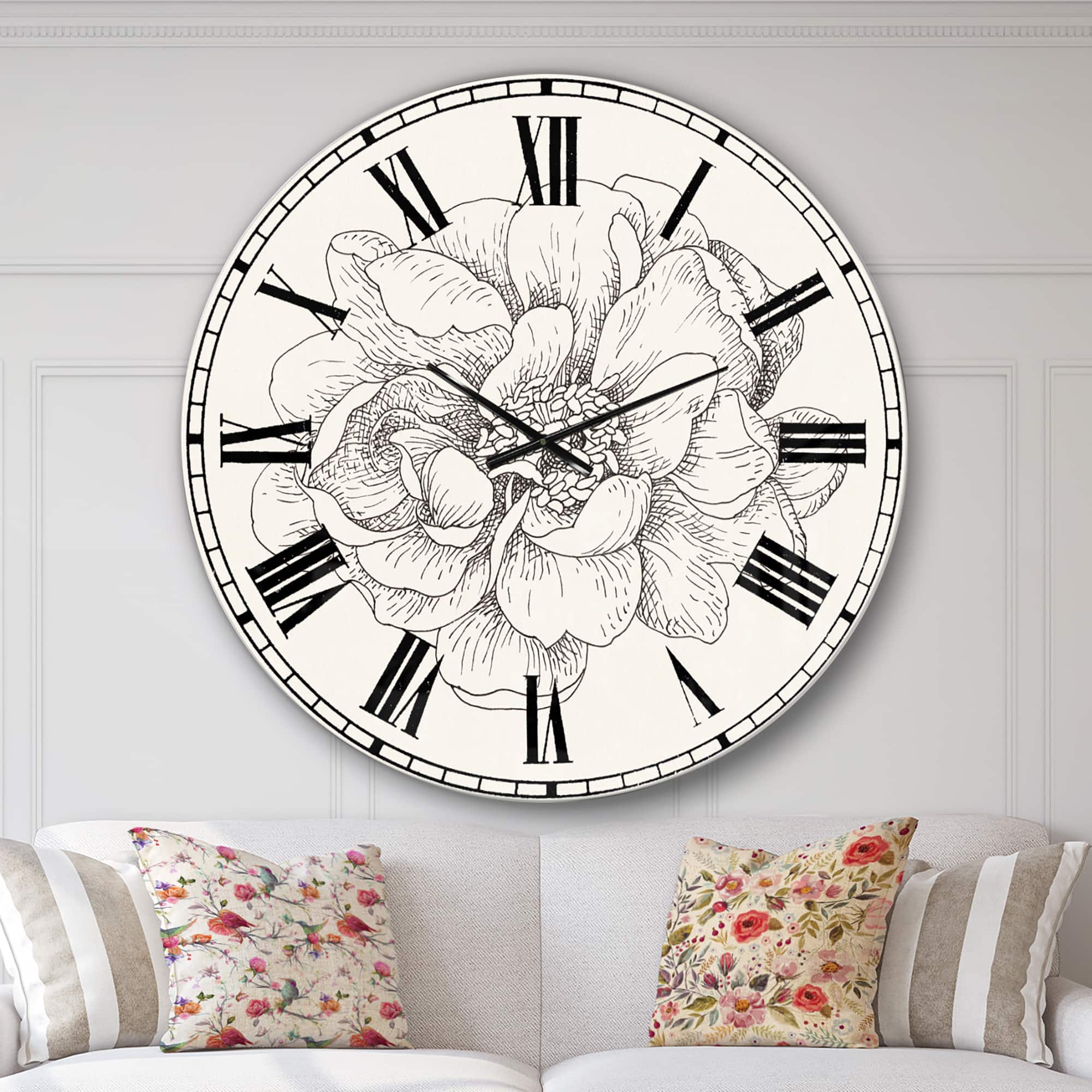 Designart 'Pen And Ink Florals Iv Farmhouse Wall Clock