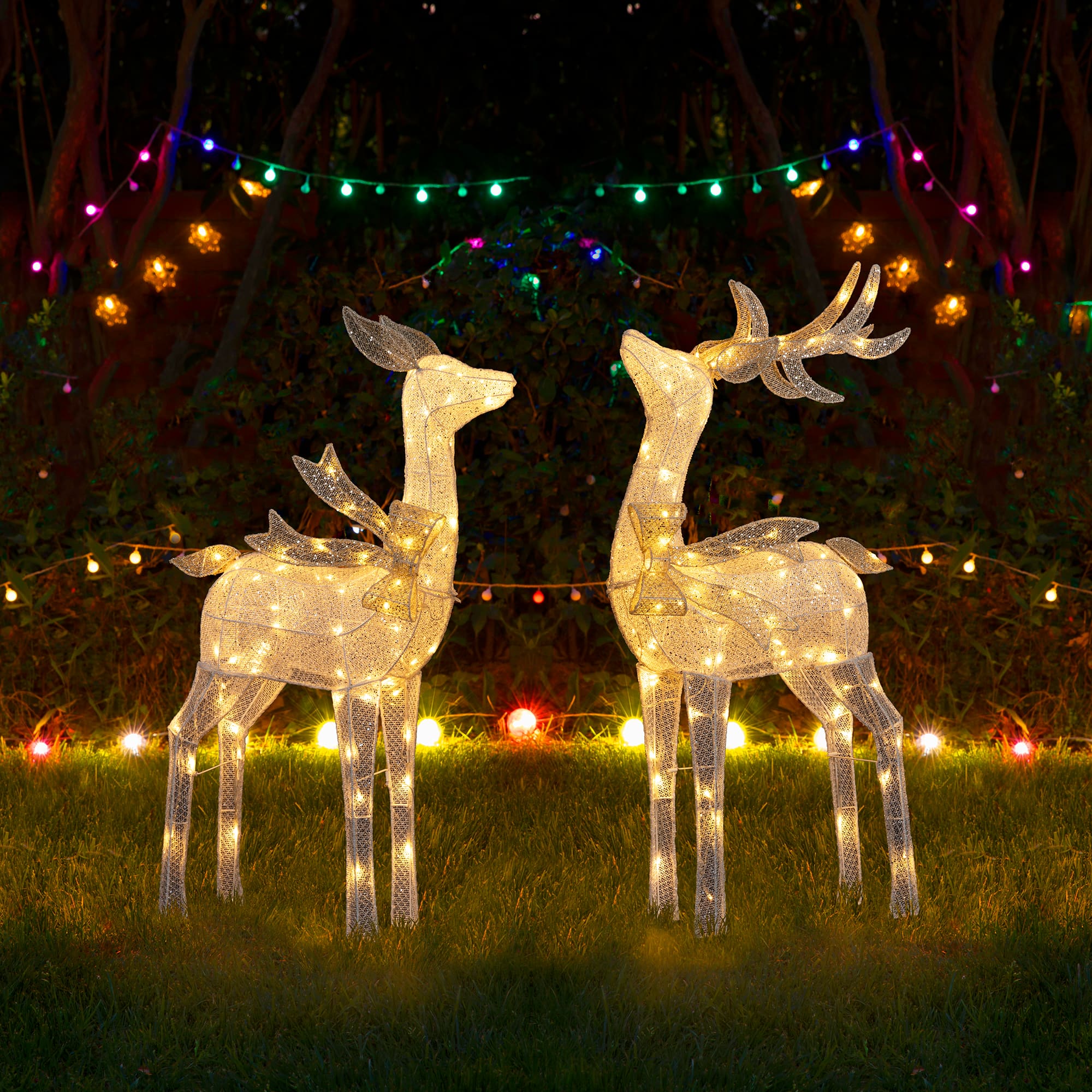 Glitzhome® 43" Christmas 3D Glittered Fabric Reindeer with 170 Warm White LED Lights Set