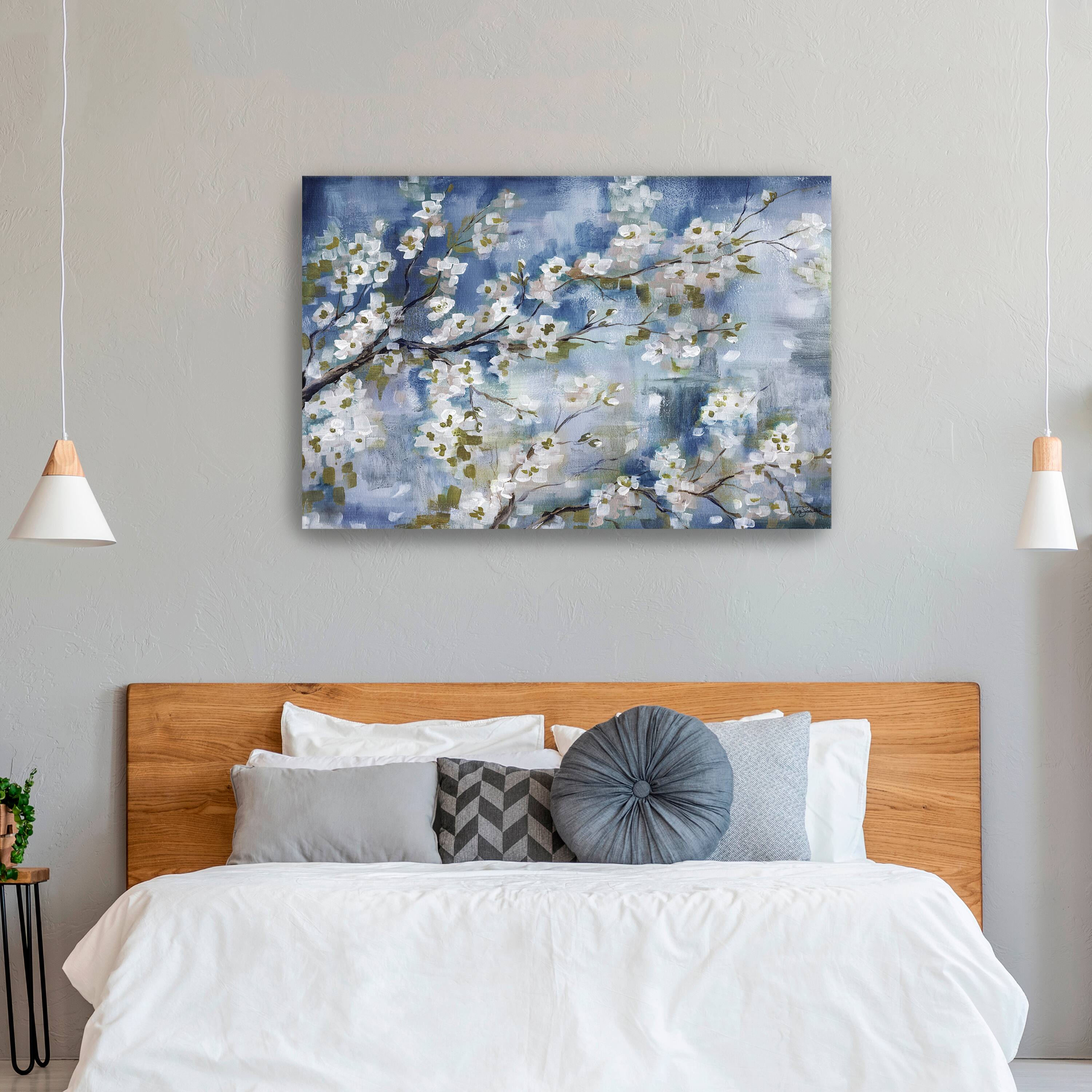 Cherry Blossoms Branch Blue And White Landscape Canvas Giclee