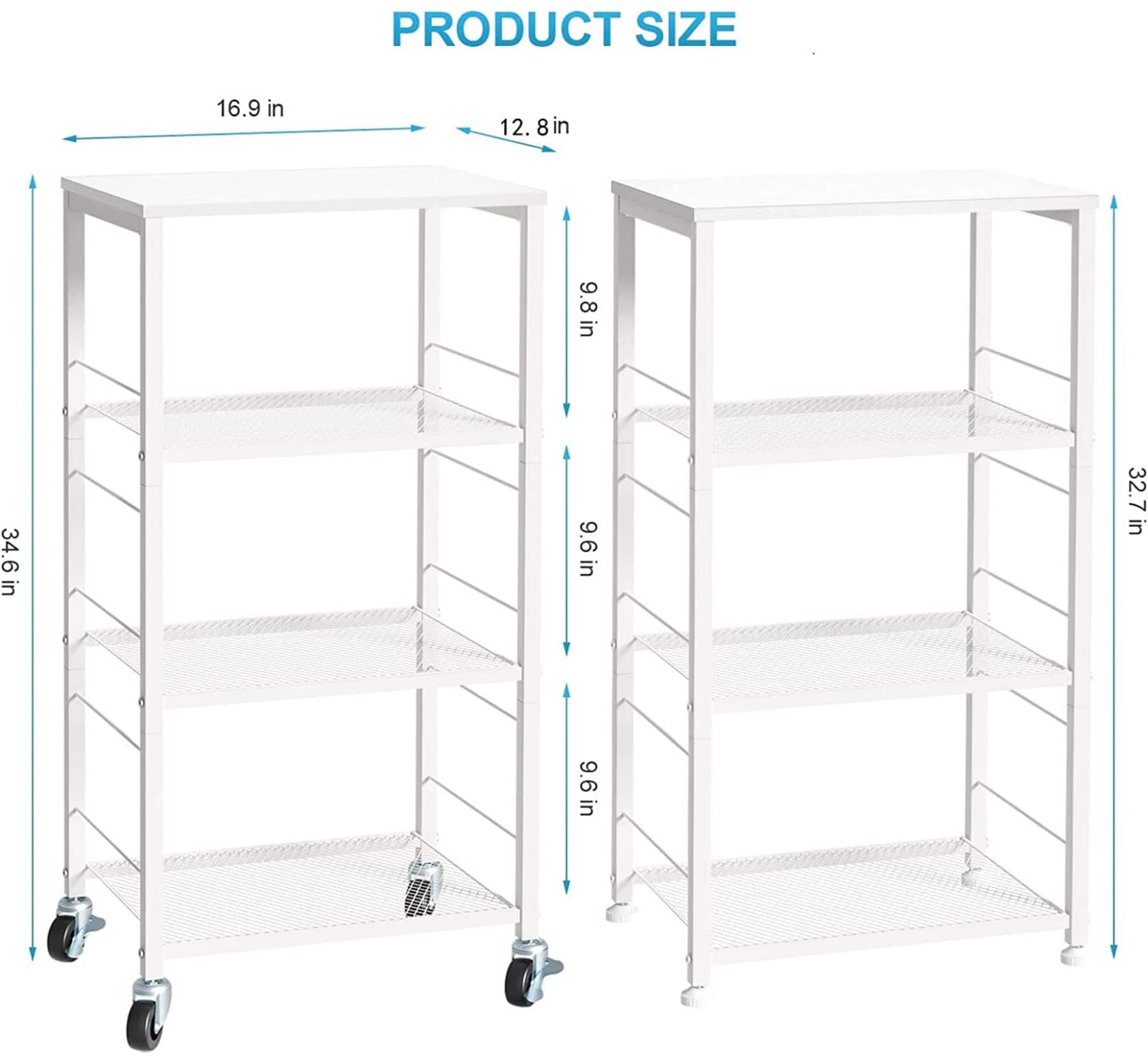 White Kitchen Storage 4-Tier Rolling Utility Cart