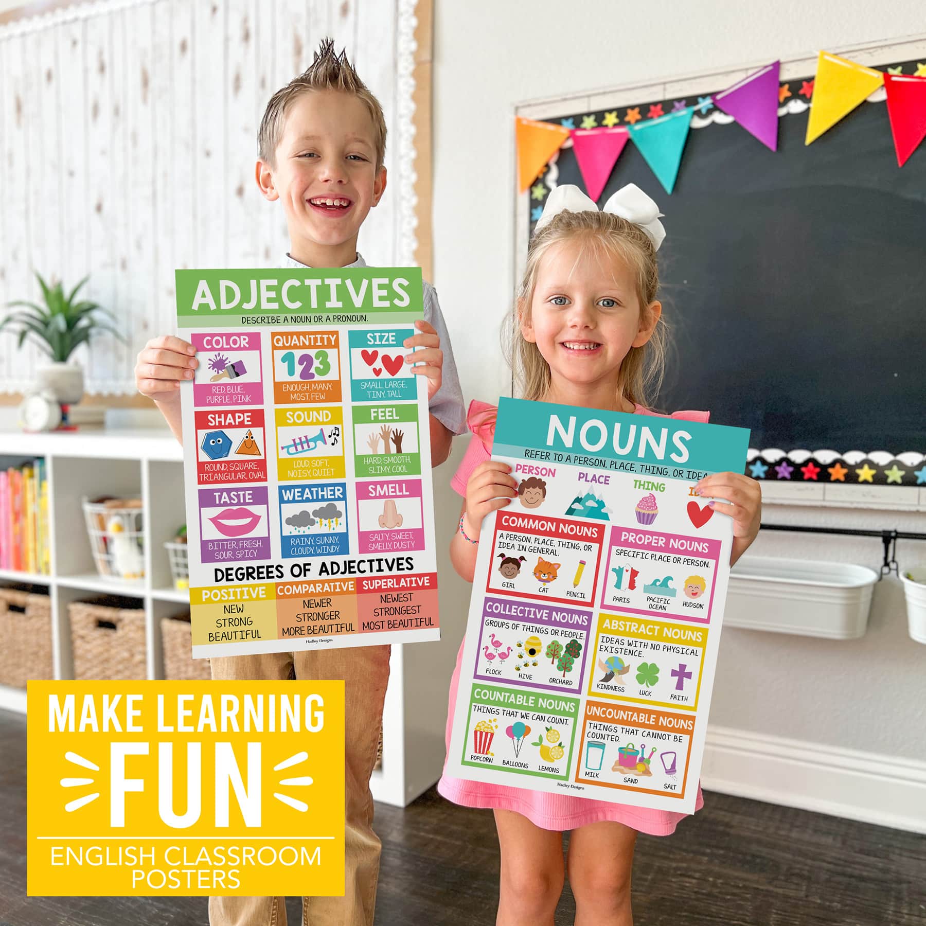 Hadley Designs 11" x 17" Colorful Parts of Speech Language Arts and Grammar Laminated Posters Set
