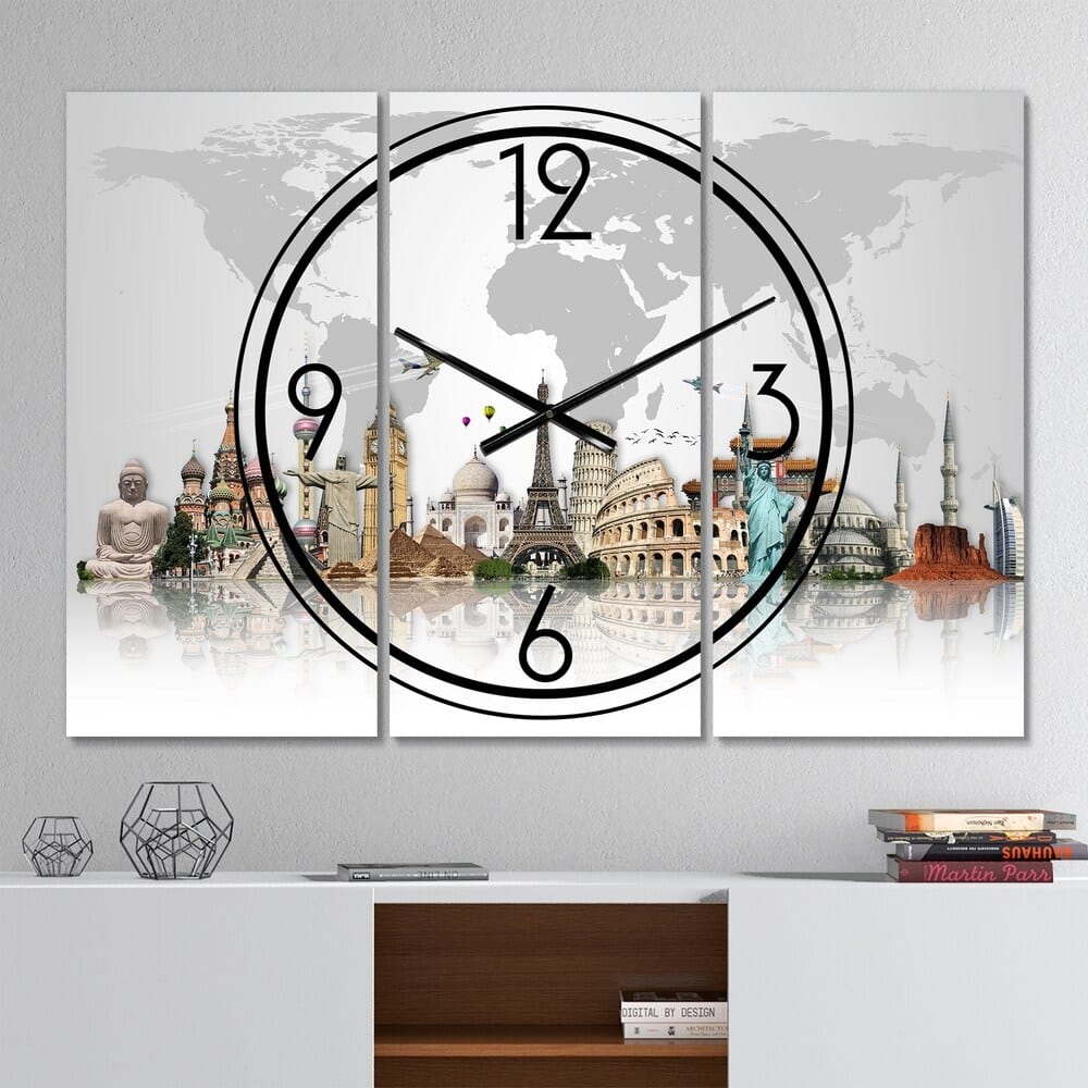Designart Famous Monuments Across World Multipanel Wall Clock