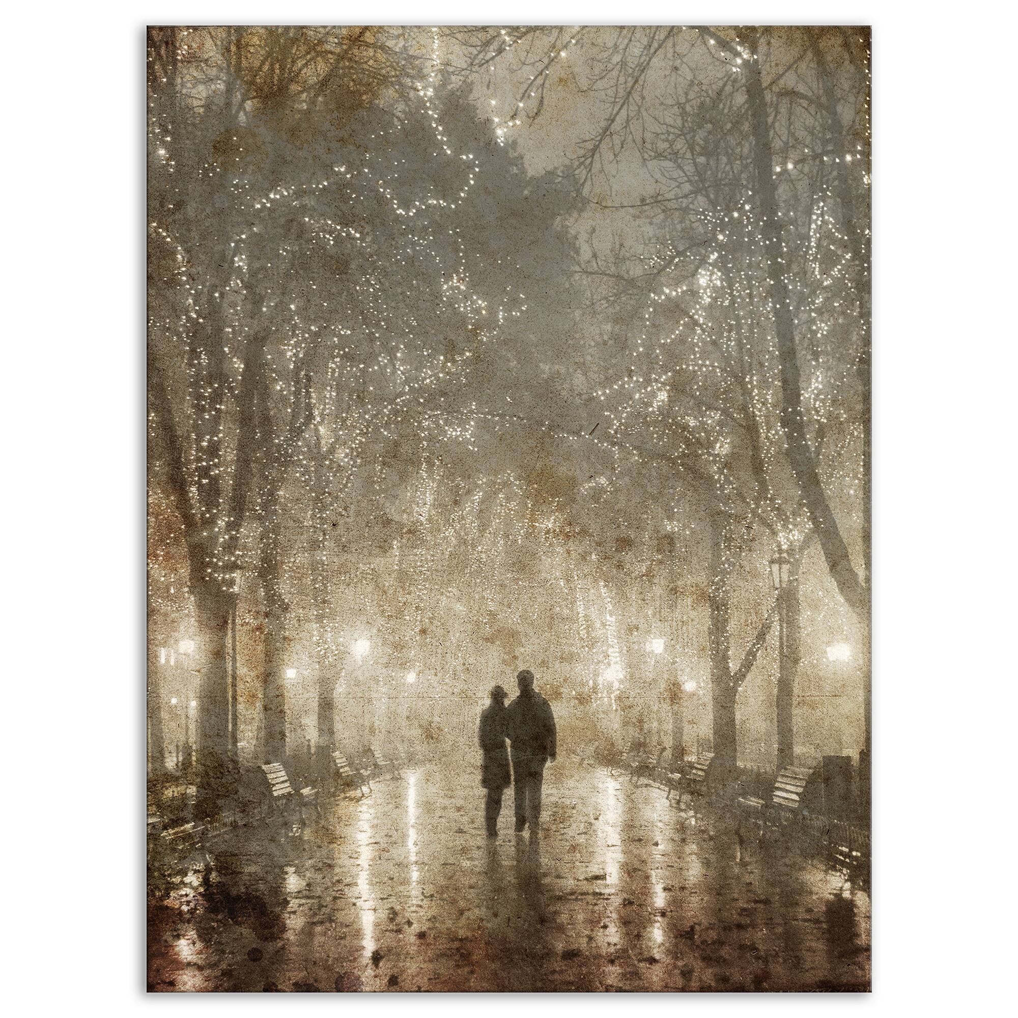 Designart - Couple Walking in Night Lights
