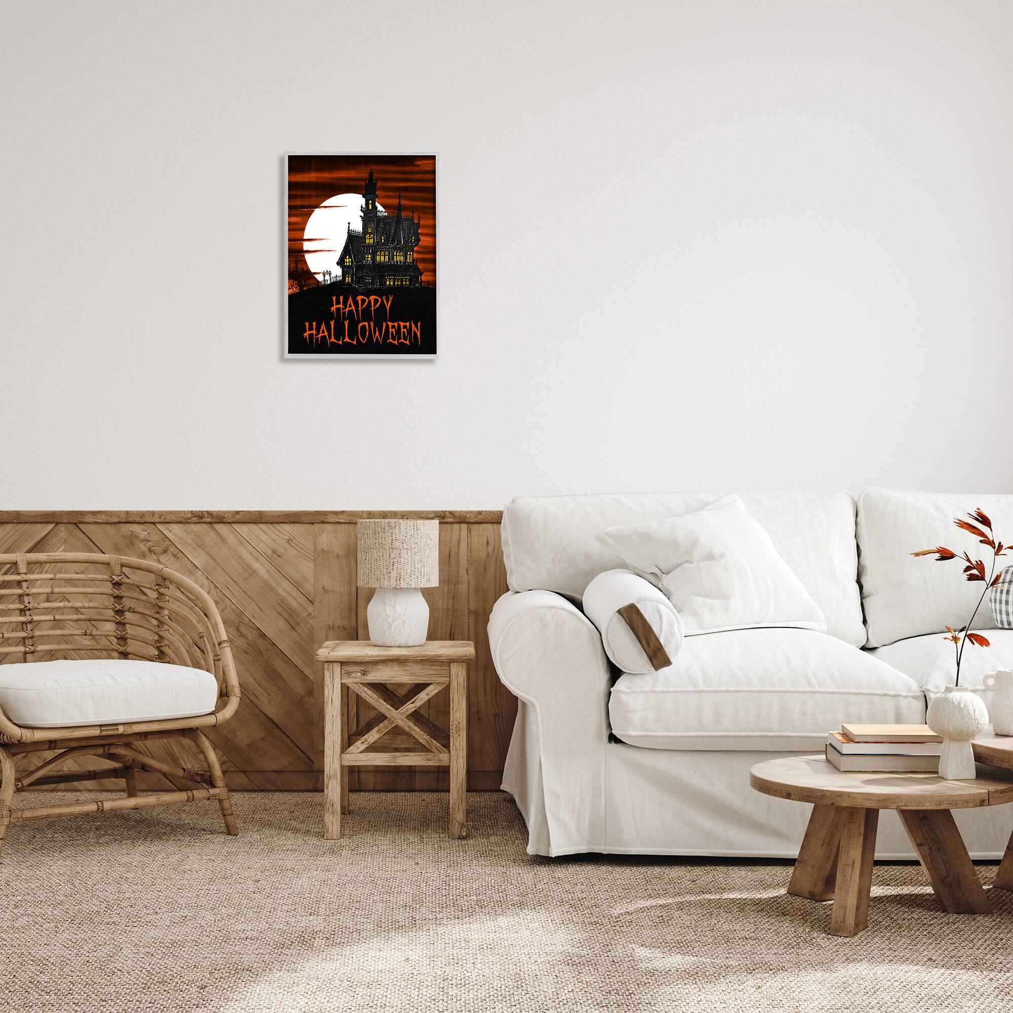 Stupell Industries Happy Halloween Haunted House Framed Giclee Art