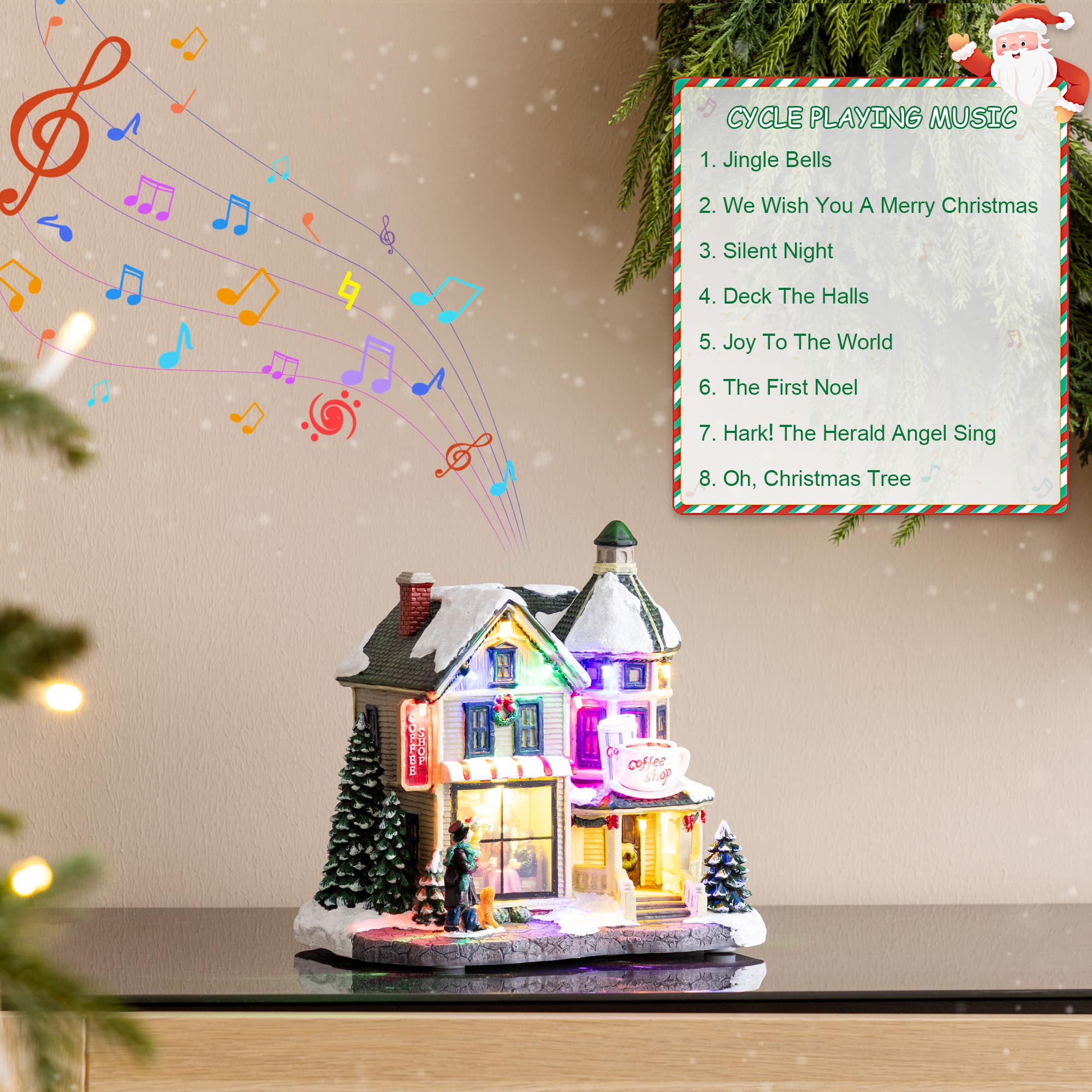 Glitzhome® 8.5" Lighted Christmas Coffee Shop Musical Resin Village with Timer