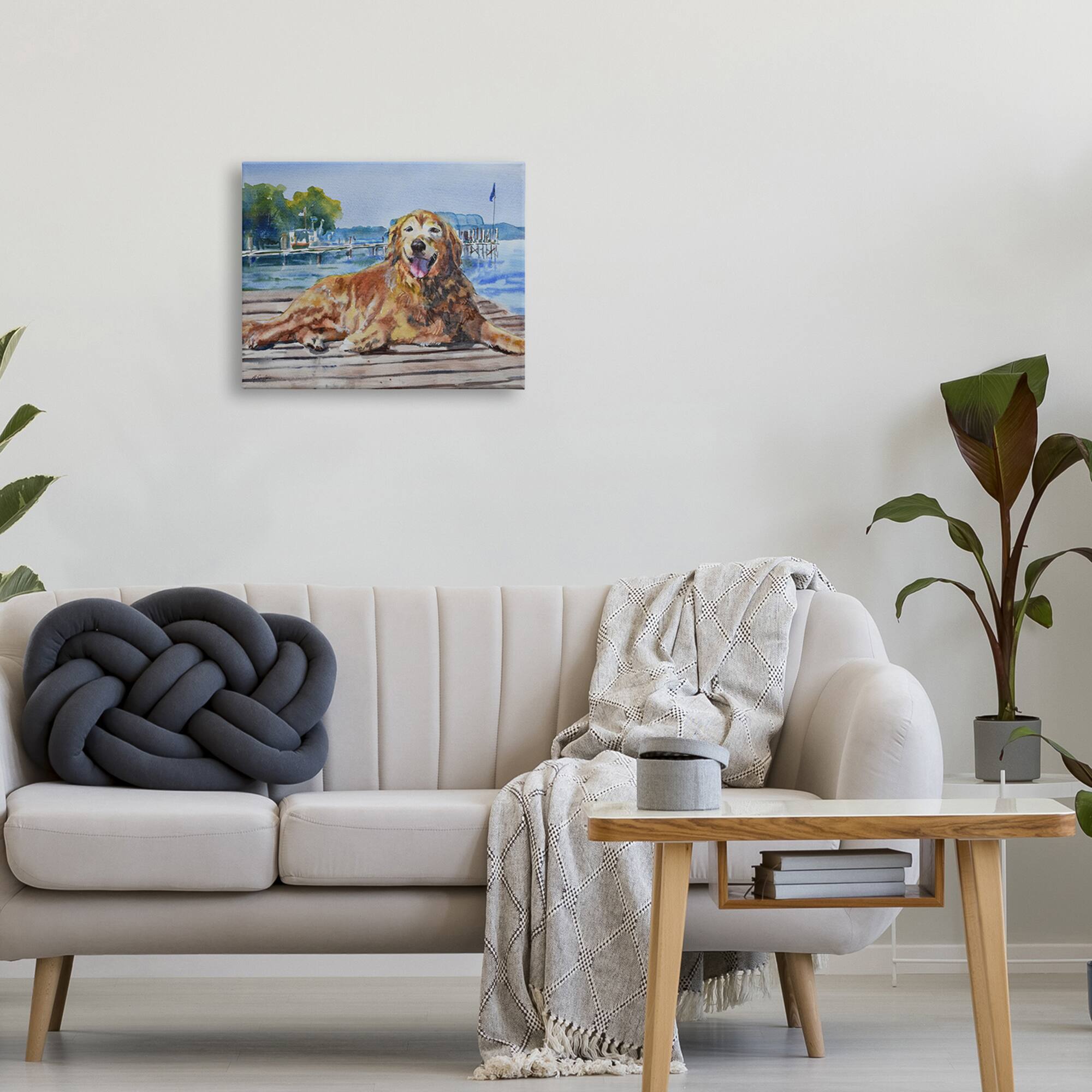 Stupell Industries Coastal Golden Retriever Relaxing Dock Canvas Wall Art