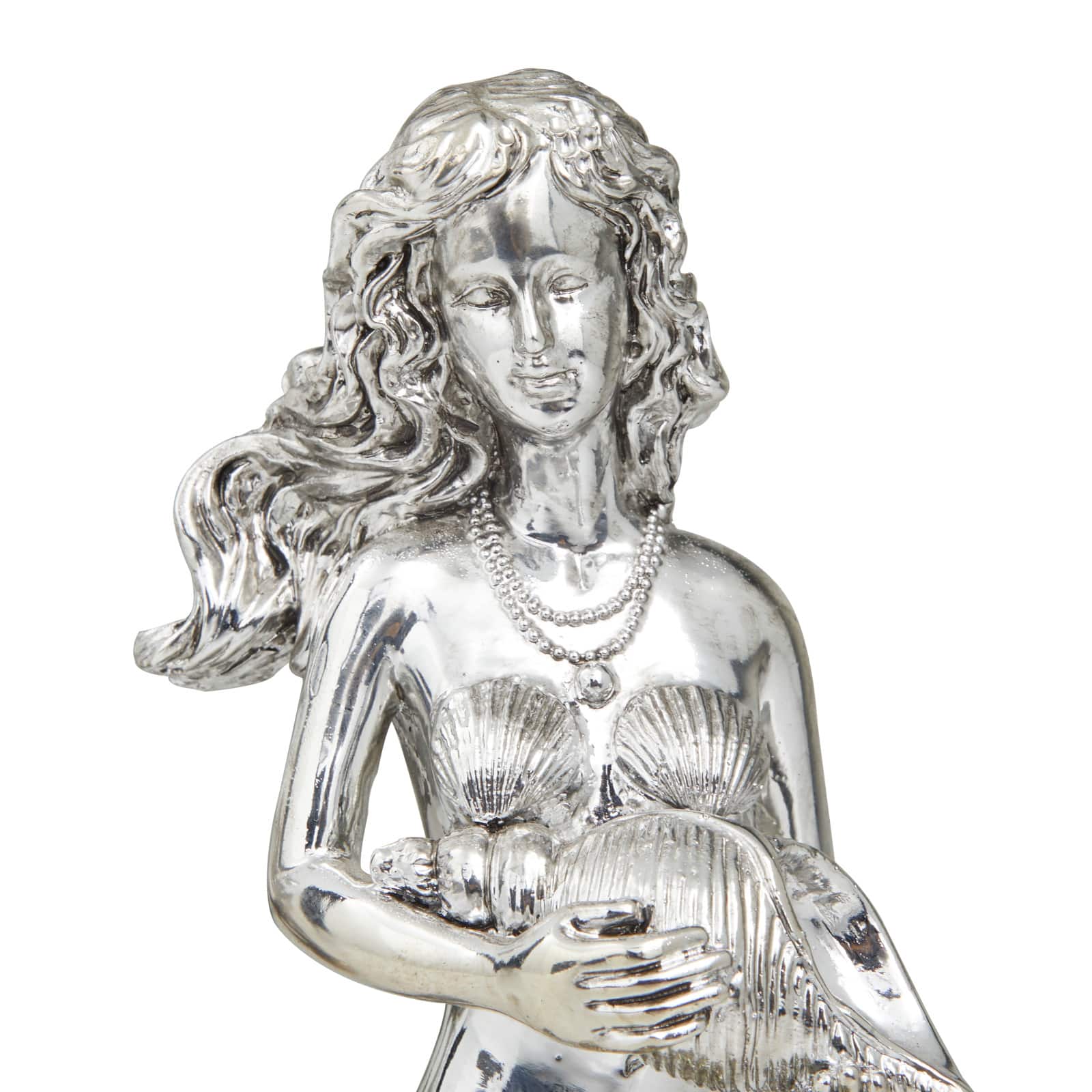 Set of 2 Silver Polystone Coastal Sculptures, 11" x 4" x 6"