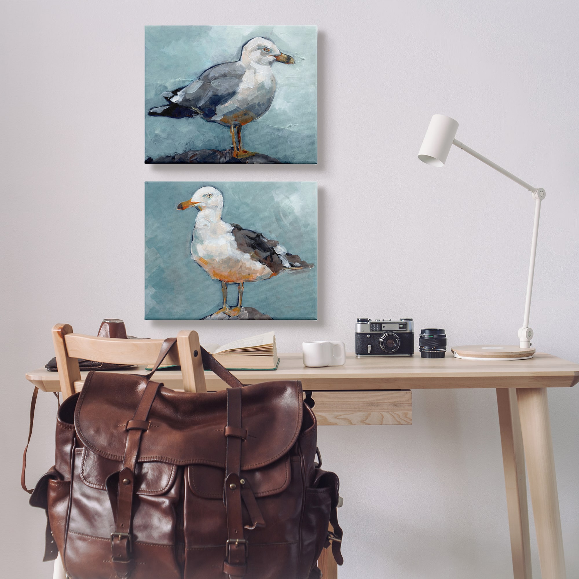 Stupell Industries Seagull Stance Nautical Bird Portrait Blue Grey Canvas Wall Art