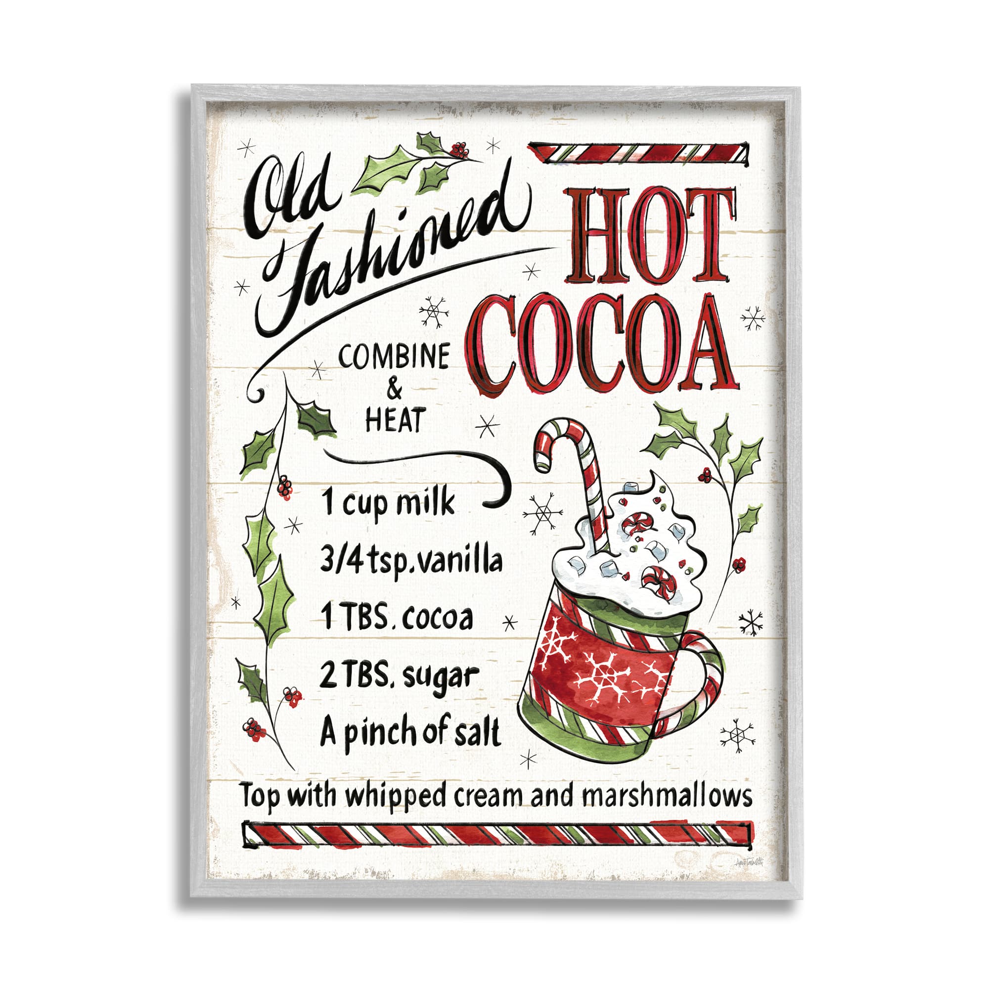 Stupell Industries Old Fashioned Hot Cocoa Recipe with Gray Frame Wall Art
