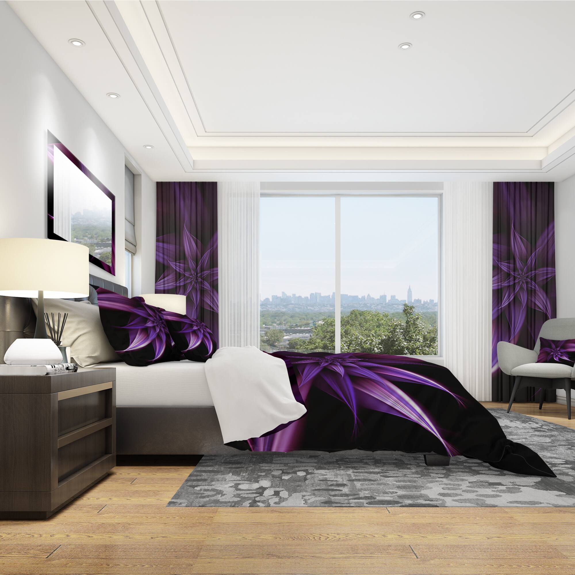 Designart 'Fractal Flower Purple' Modern & Contemporary Bedding Set - Duvet Cover & Shams