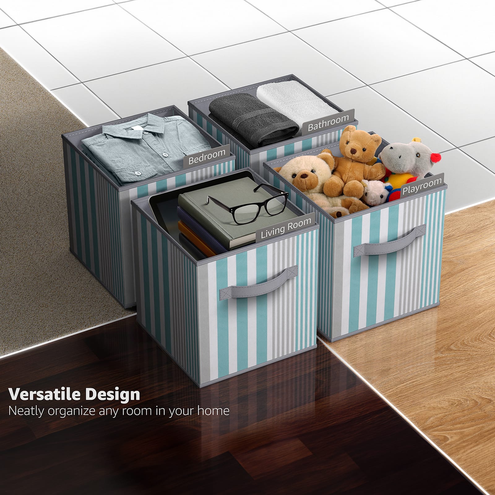 Sorbus 11" Aqua & Gray Foldable Storage Cubes, 6ct.