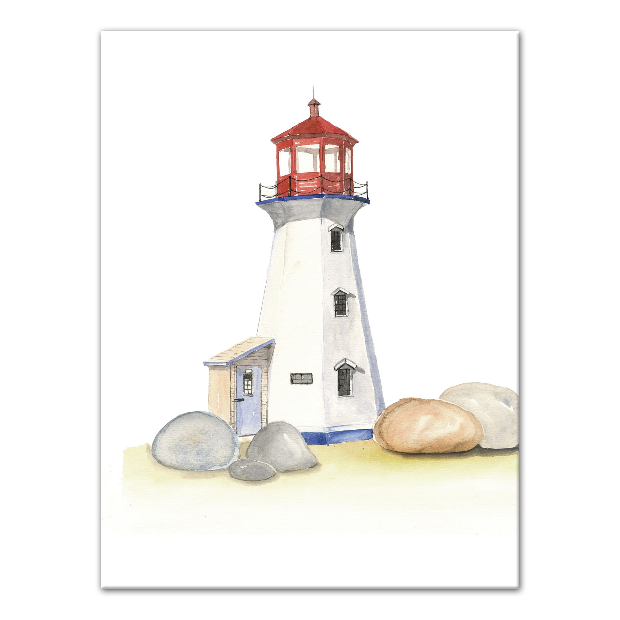 Rocks And Lighthouse 12" x 16" Canvas Wall Art
