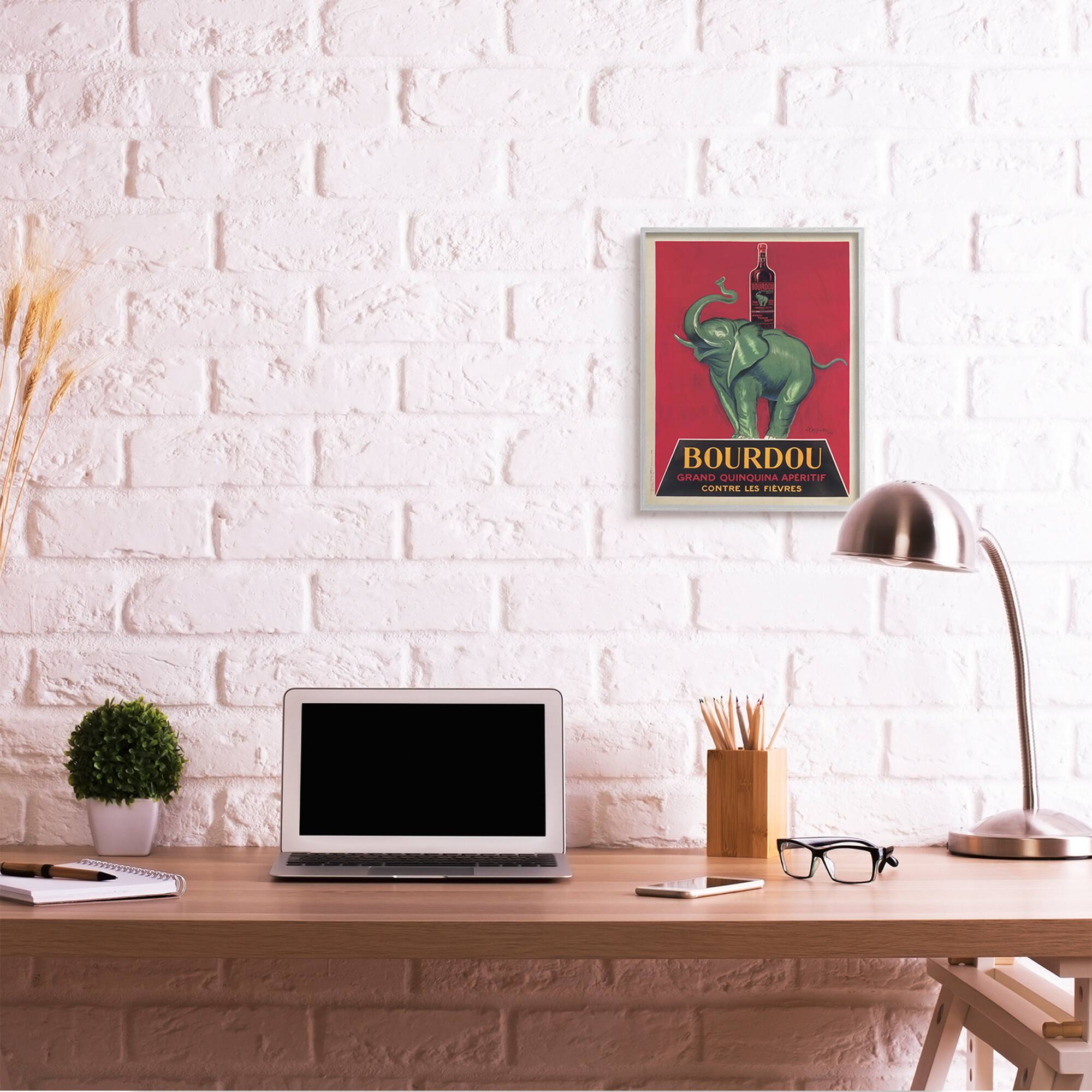 Stupell Industries Bourdou Vintage Elephant Advertisement Bar Illustration in Gray Frame Wall Art