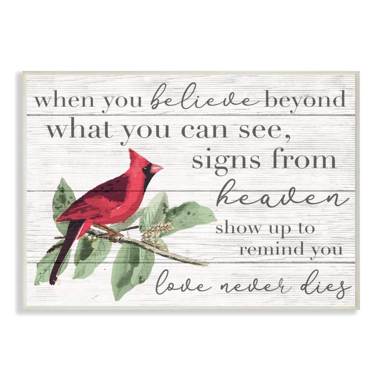 Stupell Industries Believe Love Never Dies Inspirational Cardinal Bird Word Design Wall Plaque