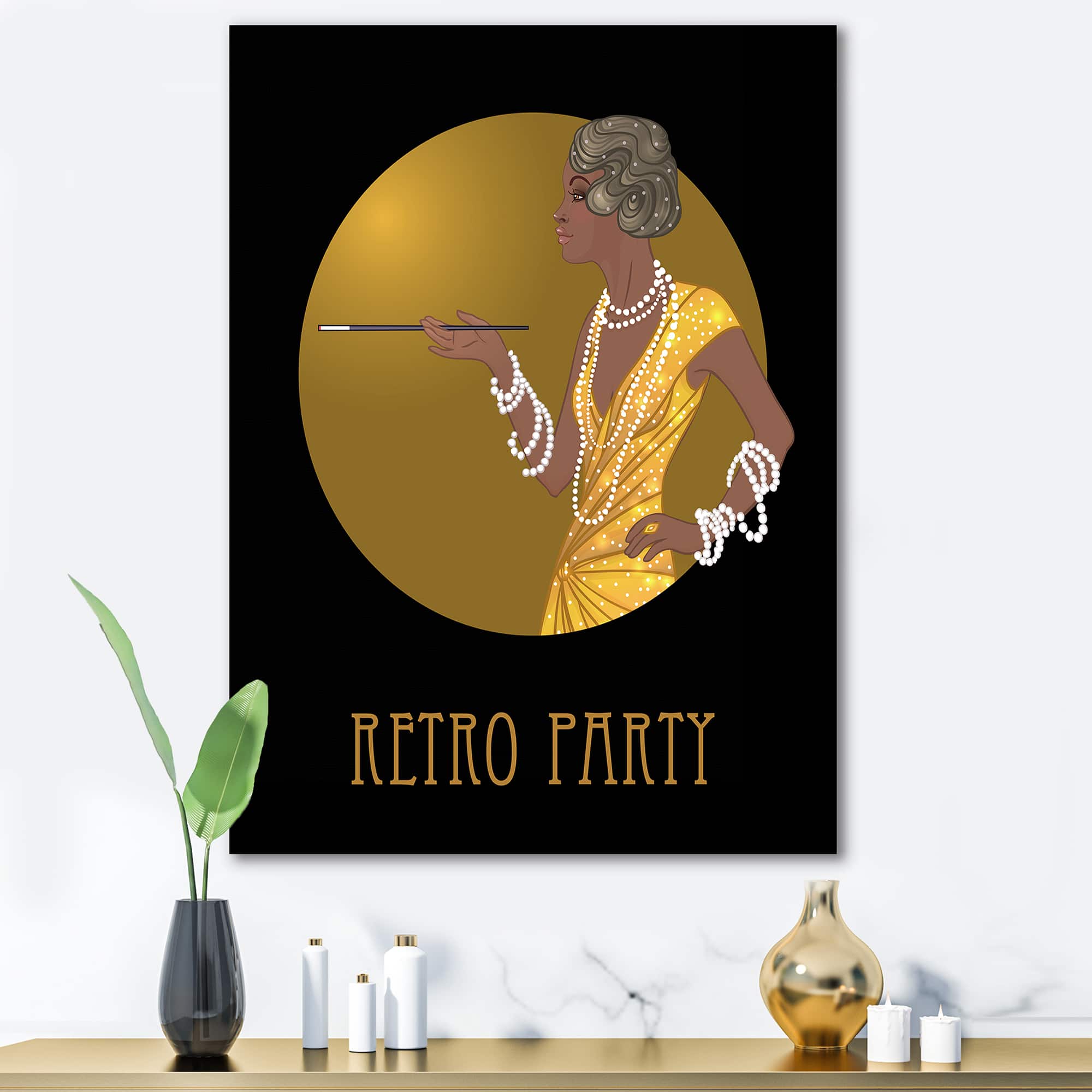 Designart - Retro Fashion Glamour African American Woman - Modern Canvas Wall Art Print