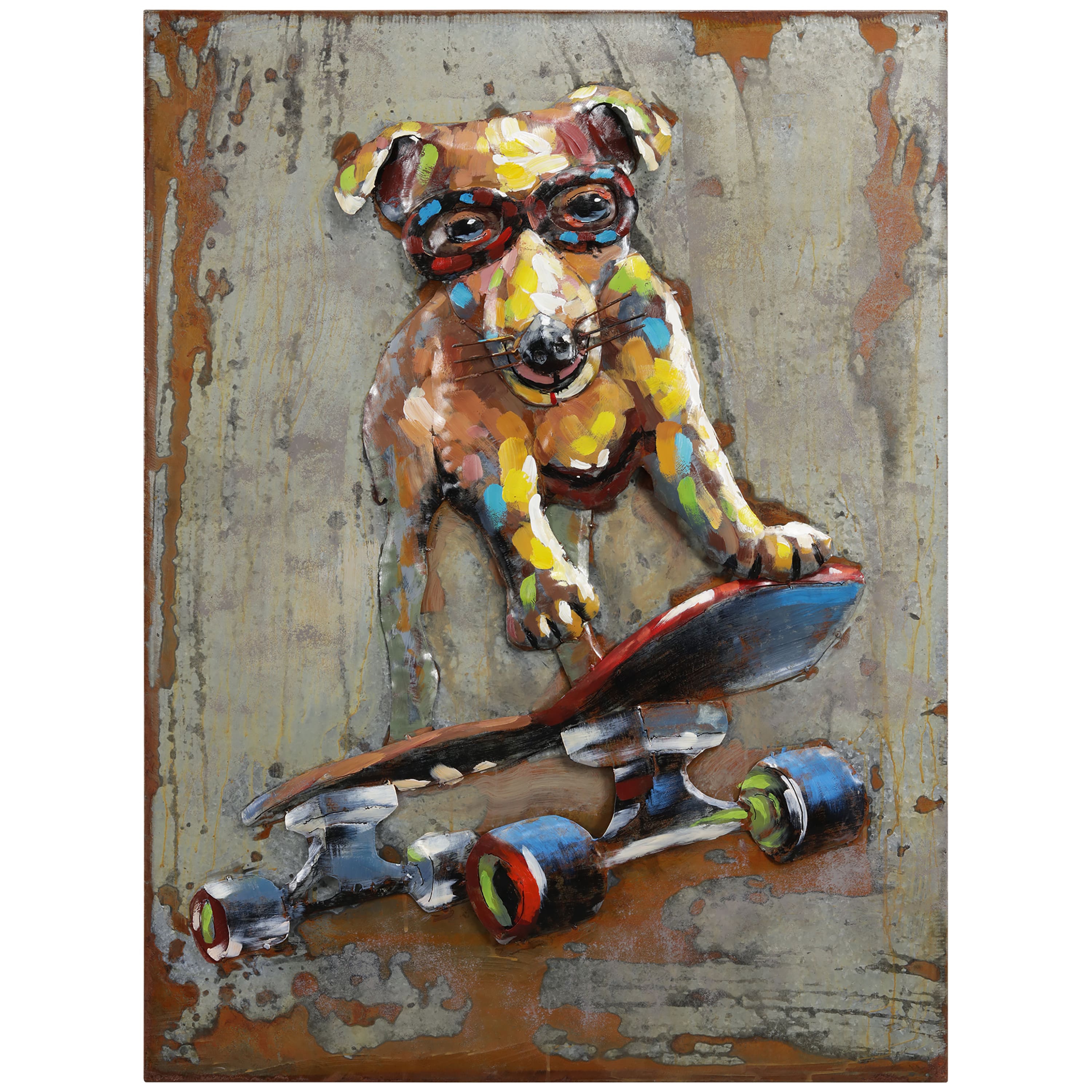 Empire Art Direct 40" x 30" Dog on skateboard Wall Art Sculpture