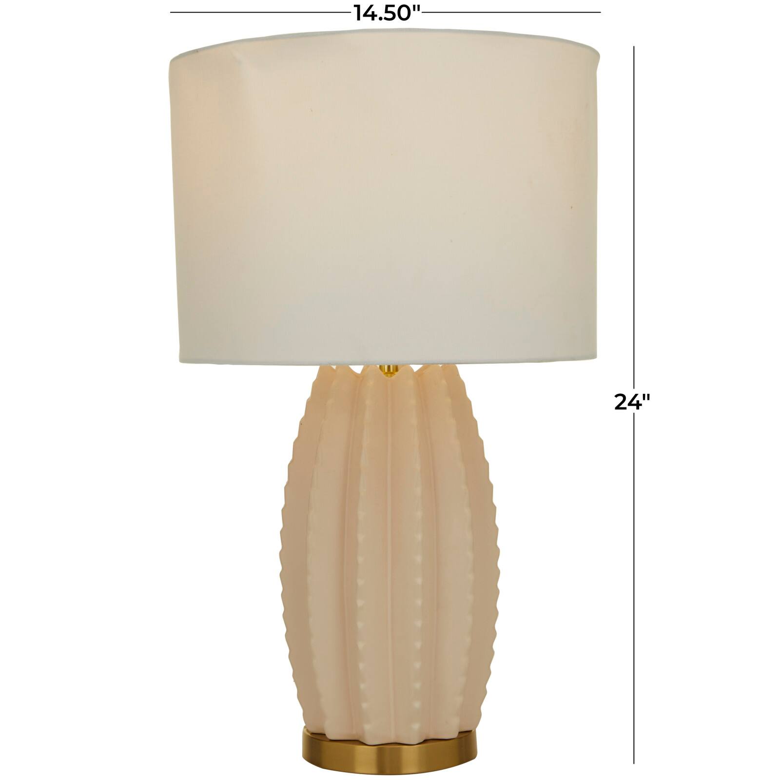 CosmoLiving by Cosmopolitan Cream Ceramic Gourd Style Base Table Lamp with Drum Shade 15" x 15" x 24"