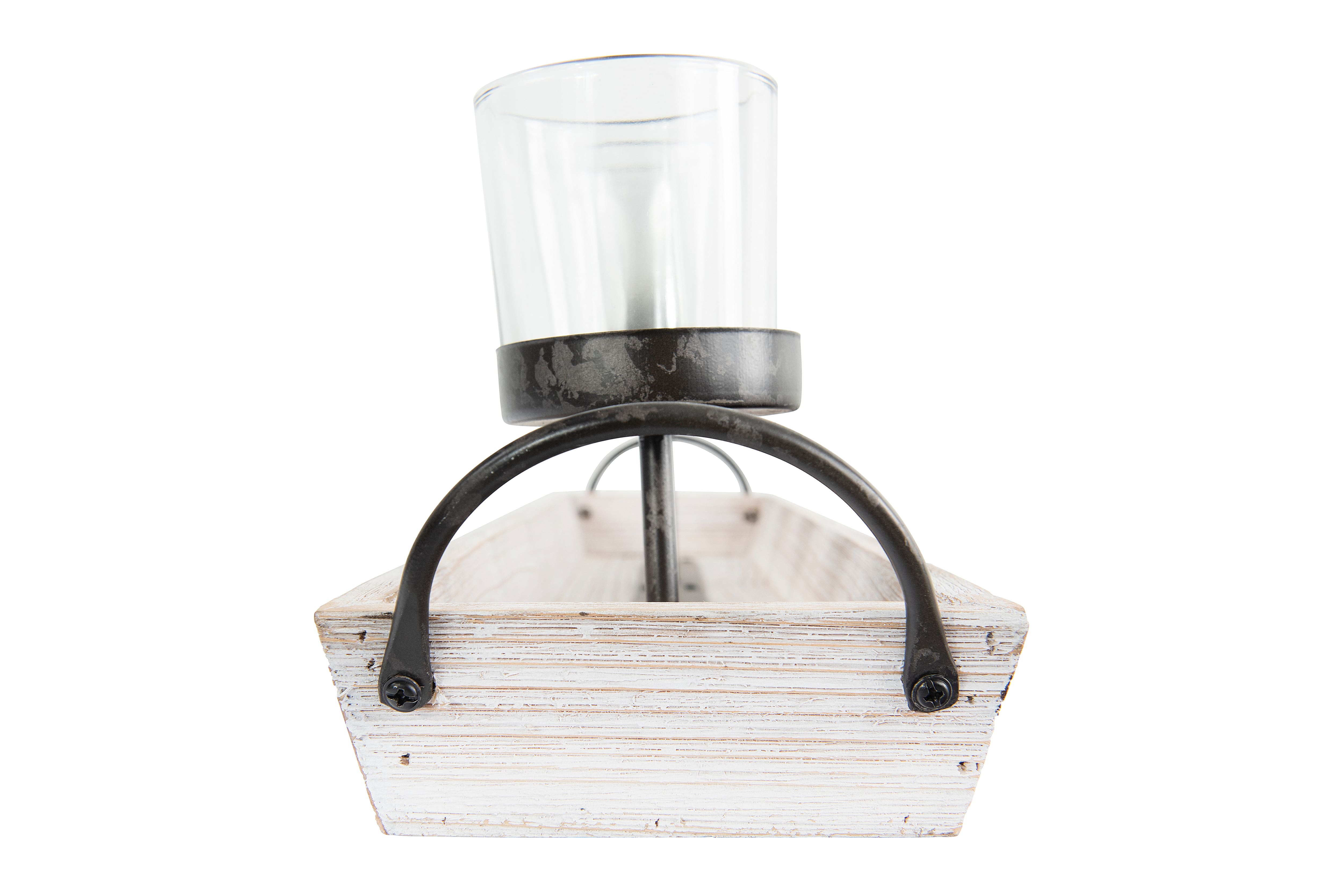 Hello Honey® Rectangle Wood Tray Holder with 5 Clear Glass Votive Candleholders