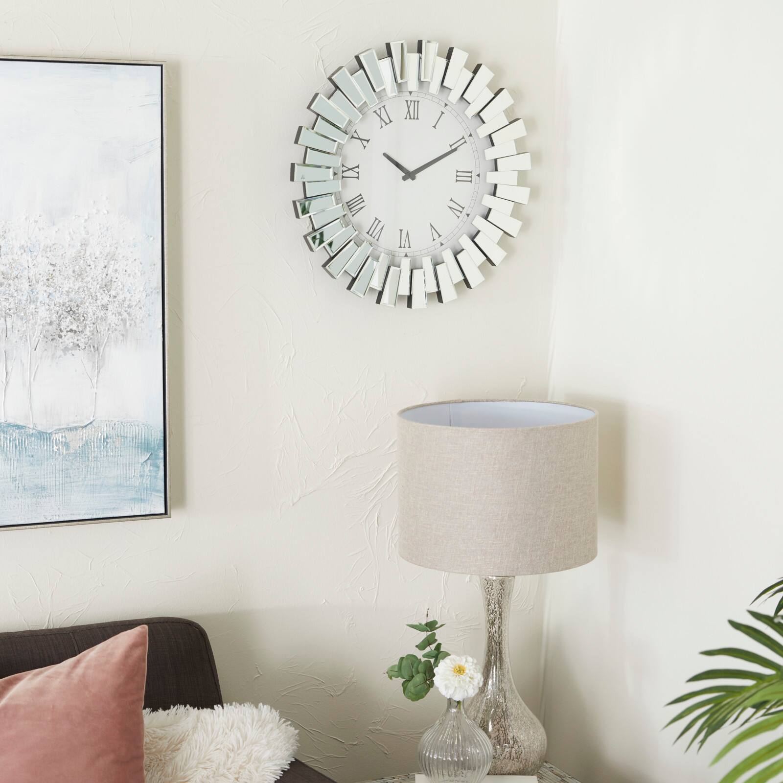 Silver MDF Glam Wall Clock, 20" x 3" x 20"