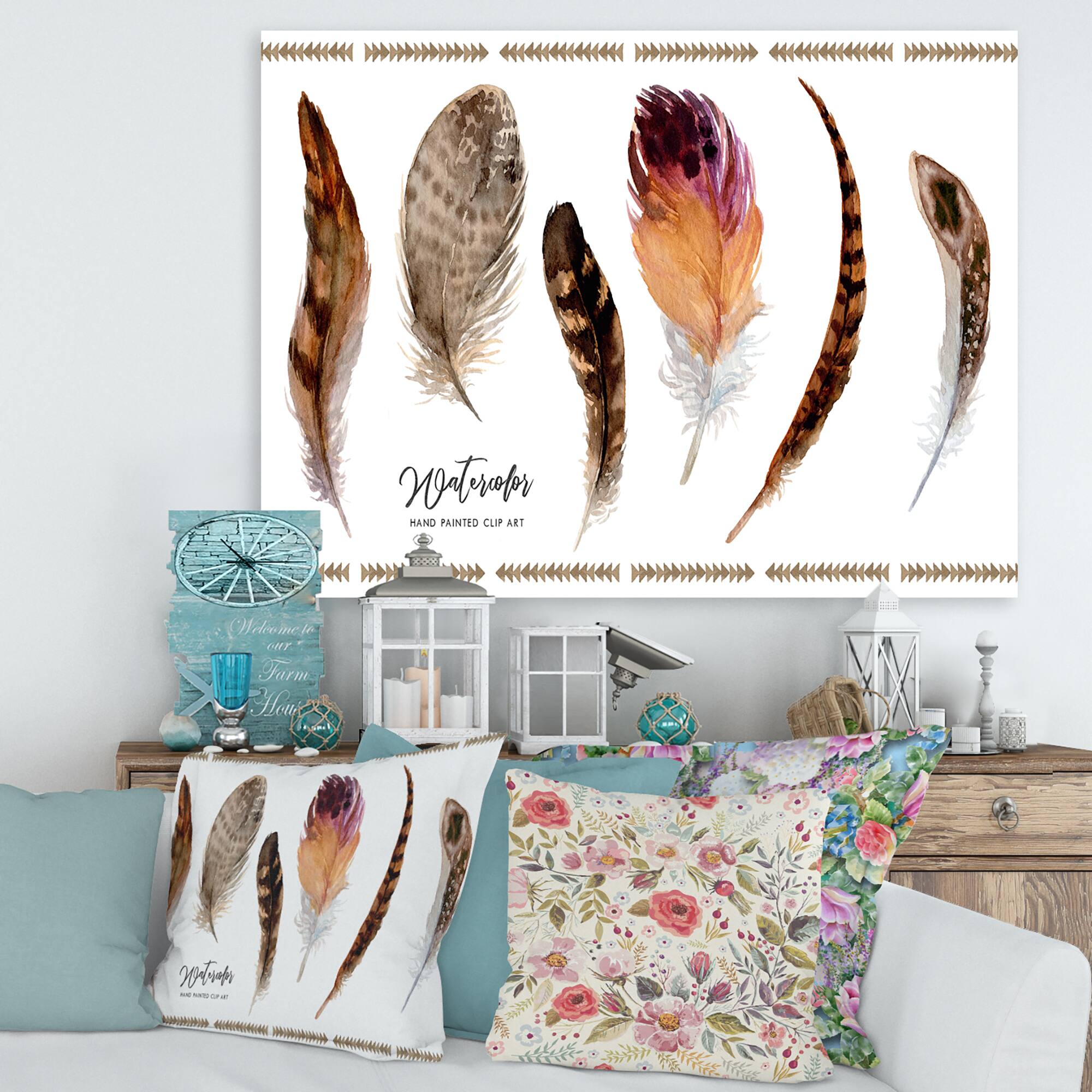 Designart - Exotic Vibrant Boho Feathers