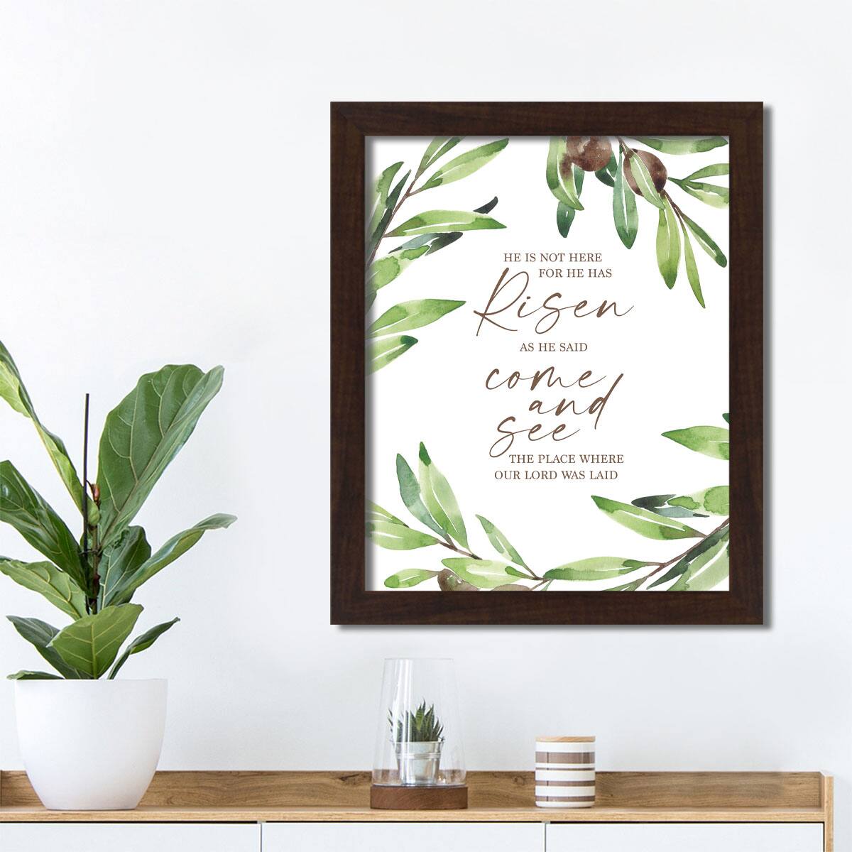 He Has Risen Olives 2 16" x 20" Walnut Framed Print Under Plexiglass