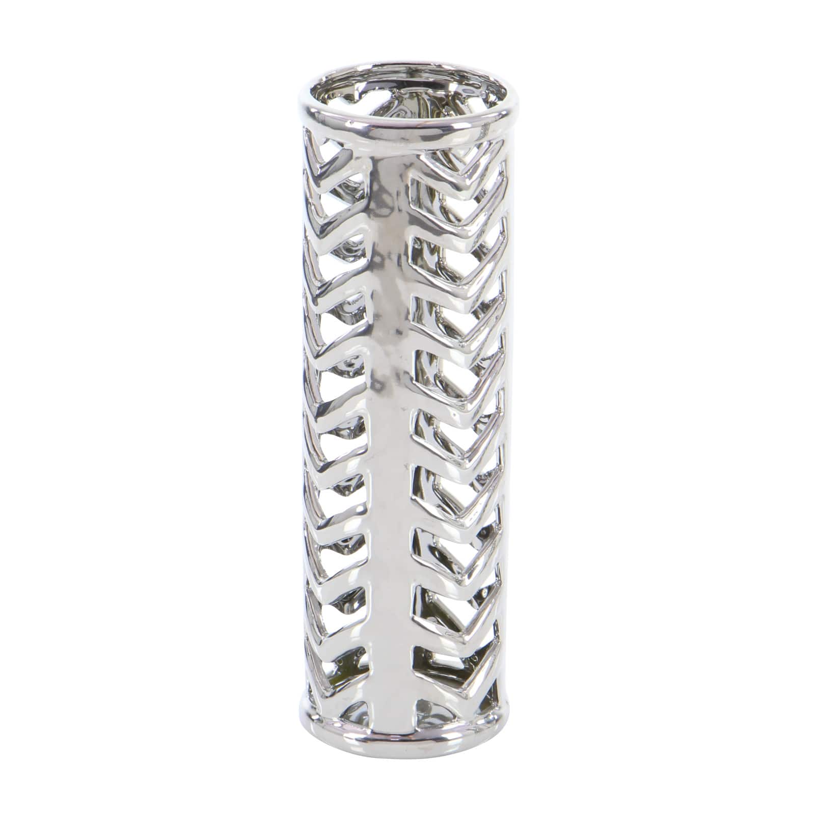 Set of 2 Silver Stoneware Glam Vase, 4" x 11"