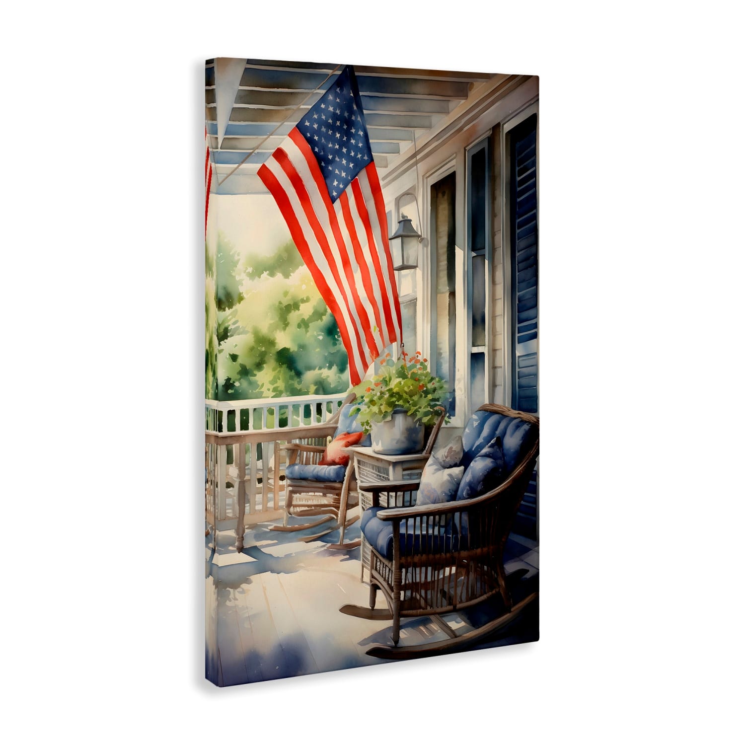 Stupell Industries Porch with American Flag Canvas Wall Art