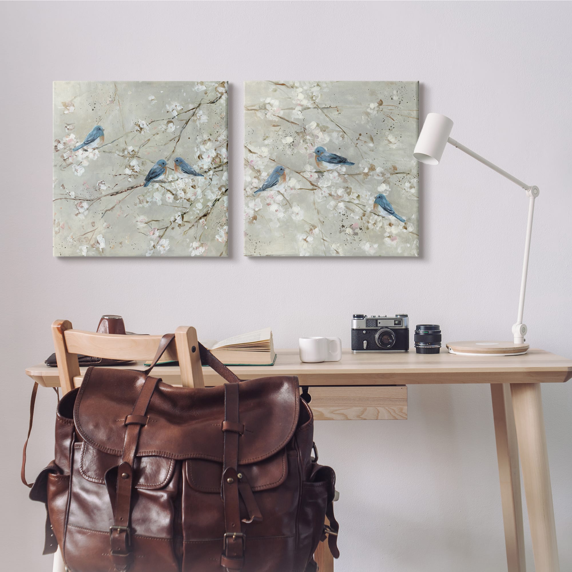 Stupell Industries Blue Birds Perched Tree Blossoms Spring Scene Canvas Wall Art