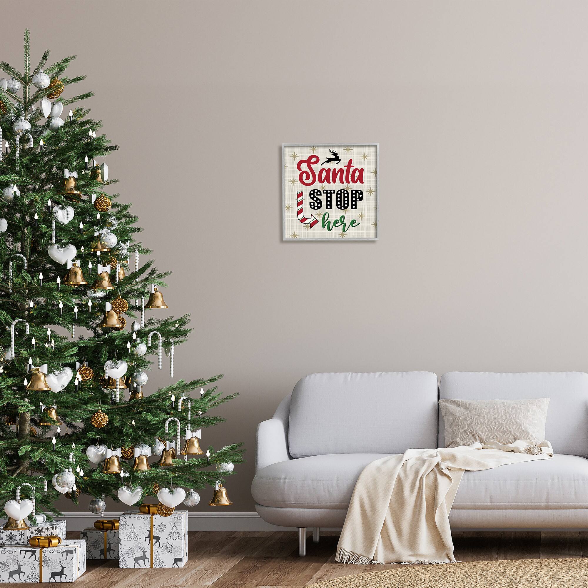 Stupell Industries Santa Stop Here Retro Holiday Framed Giclee Art