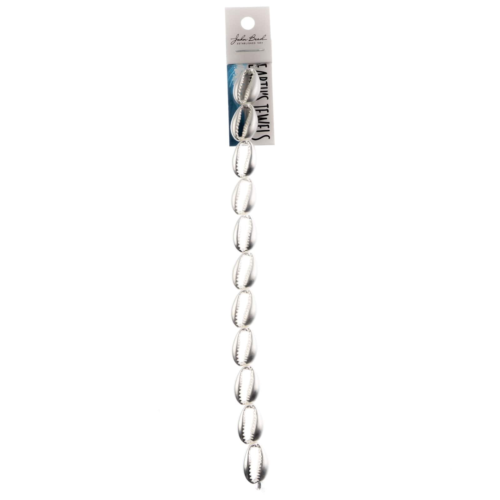 John Bead Matte Silver Metal Cowrie Beads, 16mm