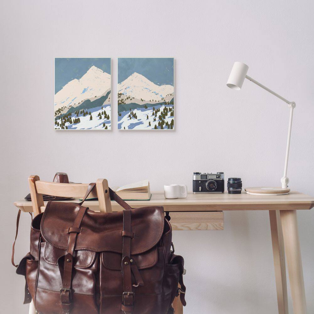 Stupell Industries Snowy Mountain Forest Landscape Calming Blue Peaks in Gray Frame Wall Art