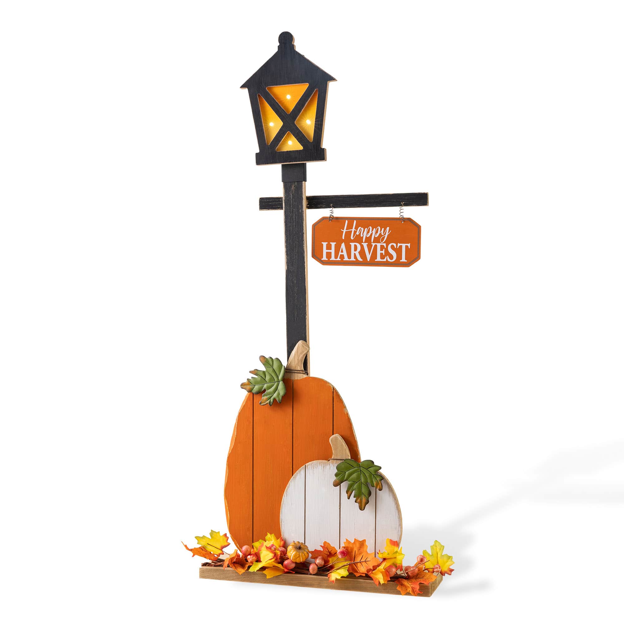 Glitzhome® 36" Lighted Fall Wooden Pumpkin Lamp Post Porch Decor with Timer