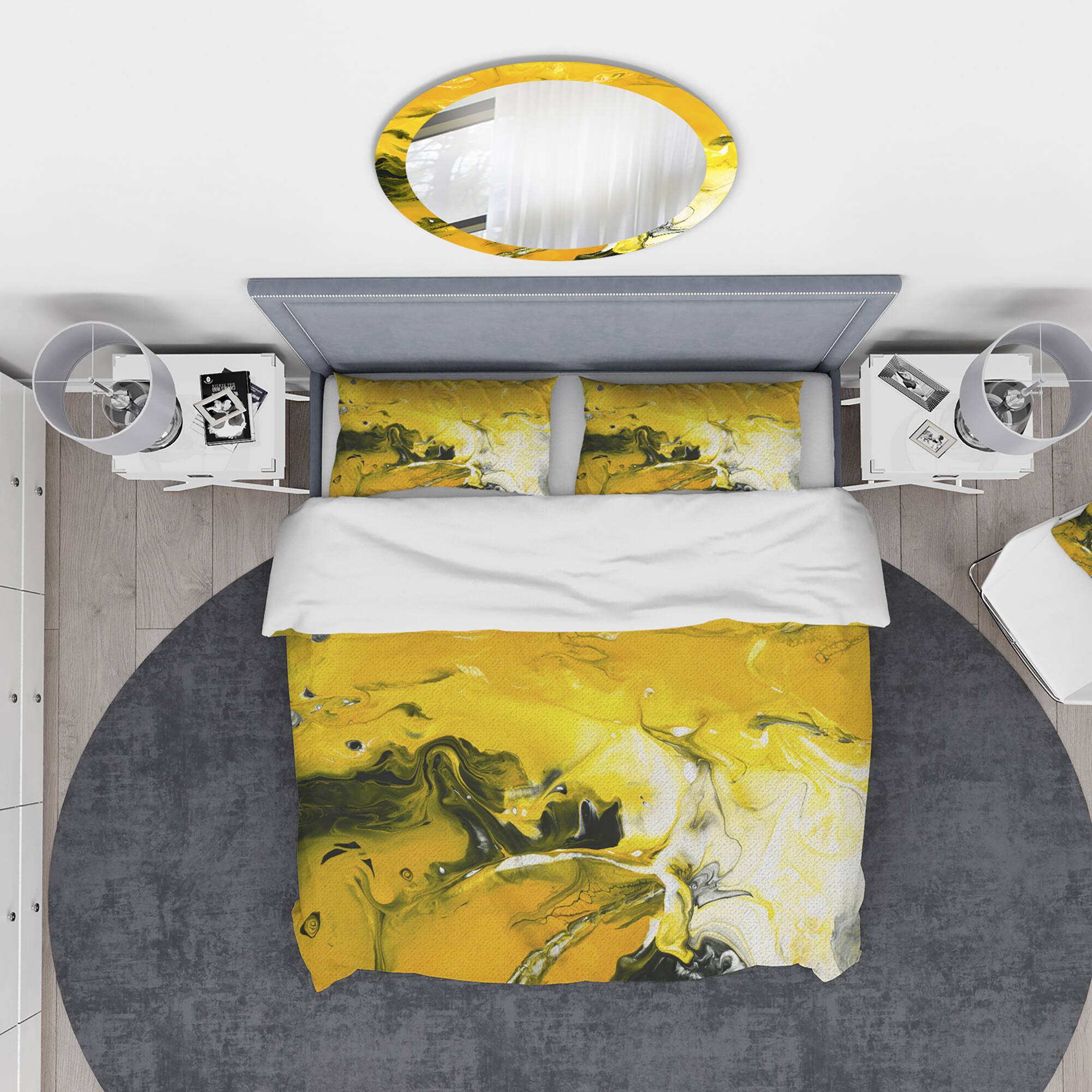 Designart 'Yellow Acrylic Marble' Modern & Contemporary Bedding Set - Duvet Cover & Shams