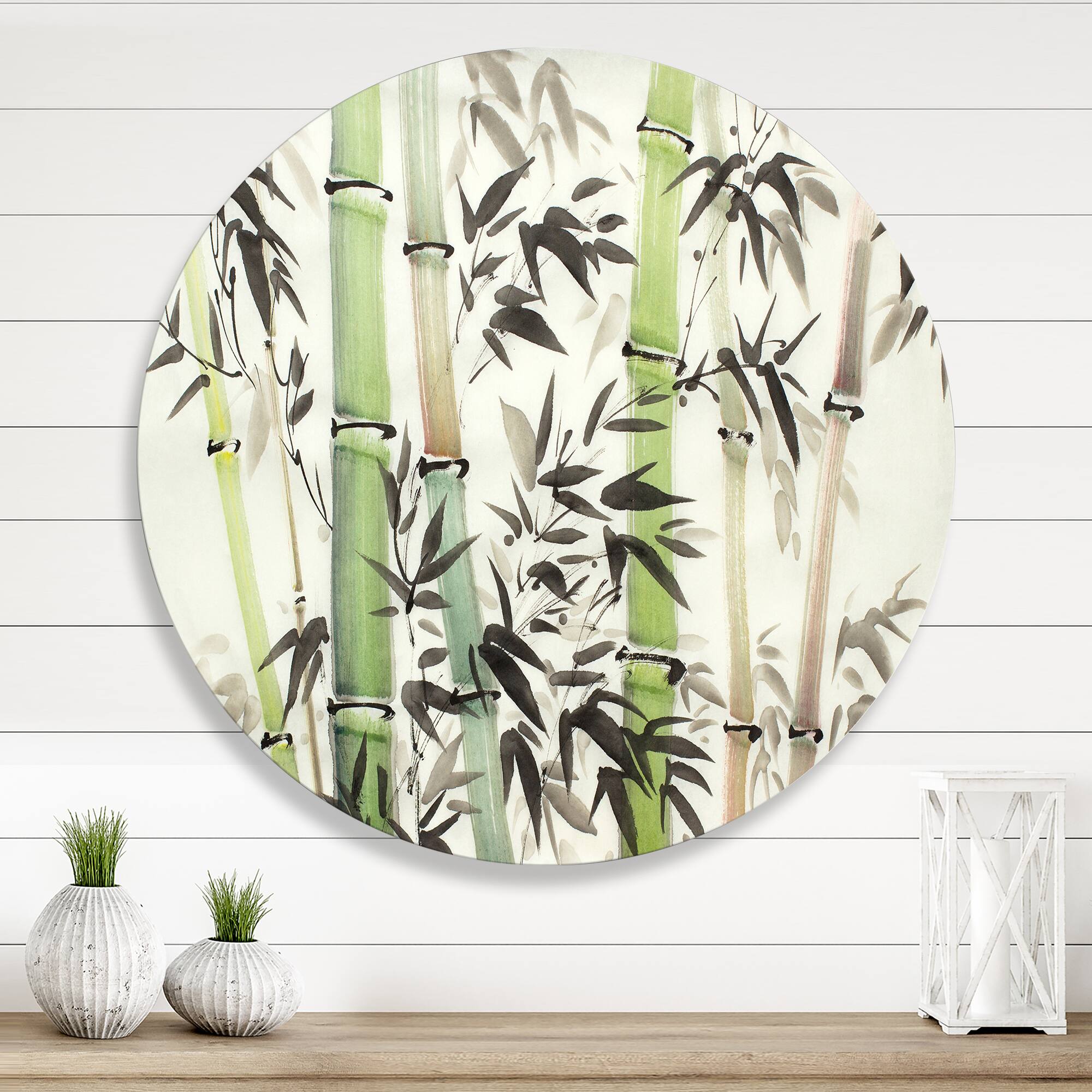 Designart - Bamboo Branches In The Forest II - Lake House Metal Circle Wall Art
