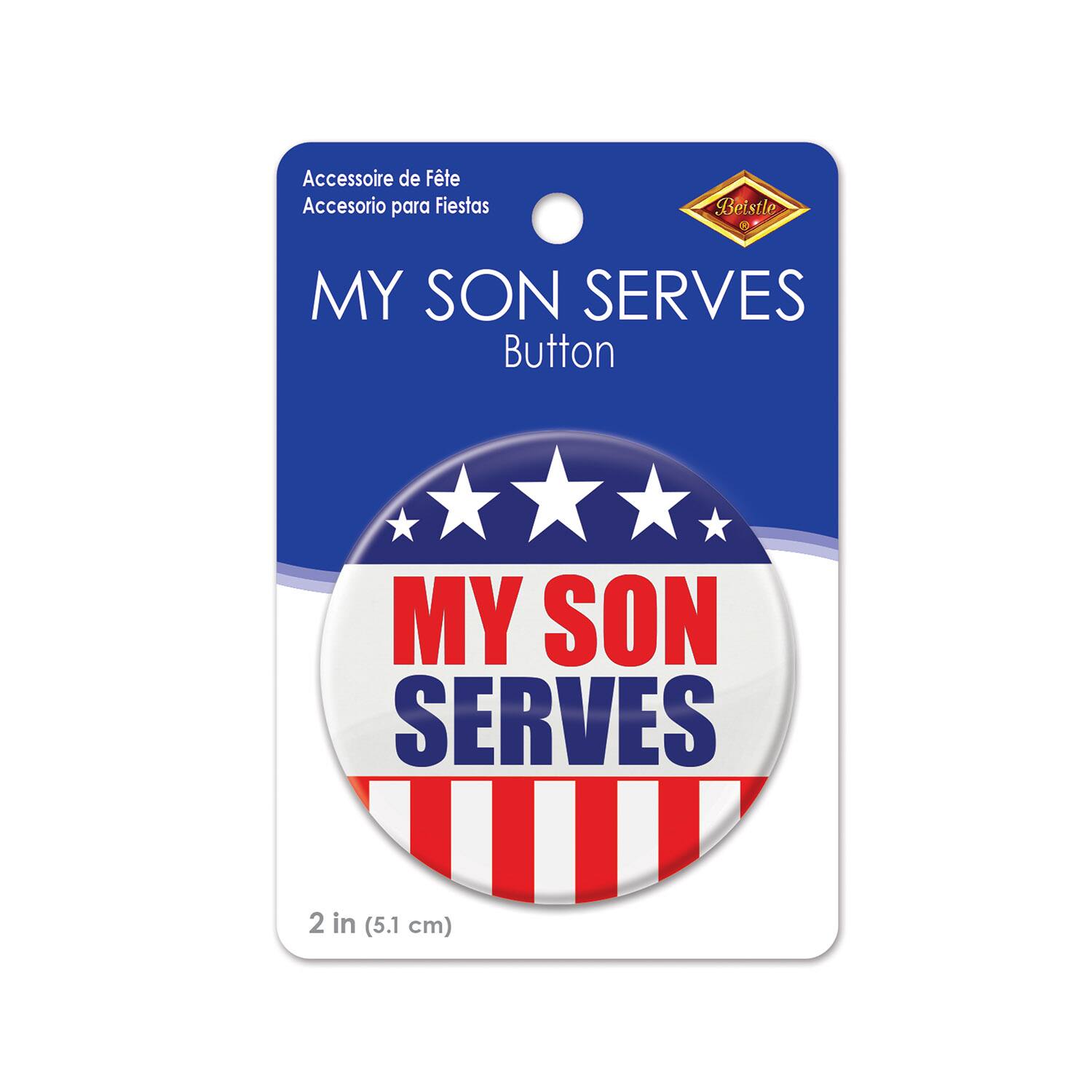 Beistle 2" Red, White & Blue My Son Serves Buttons, 6ct.