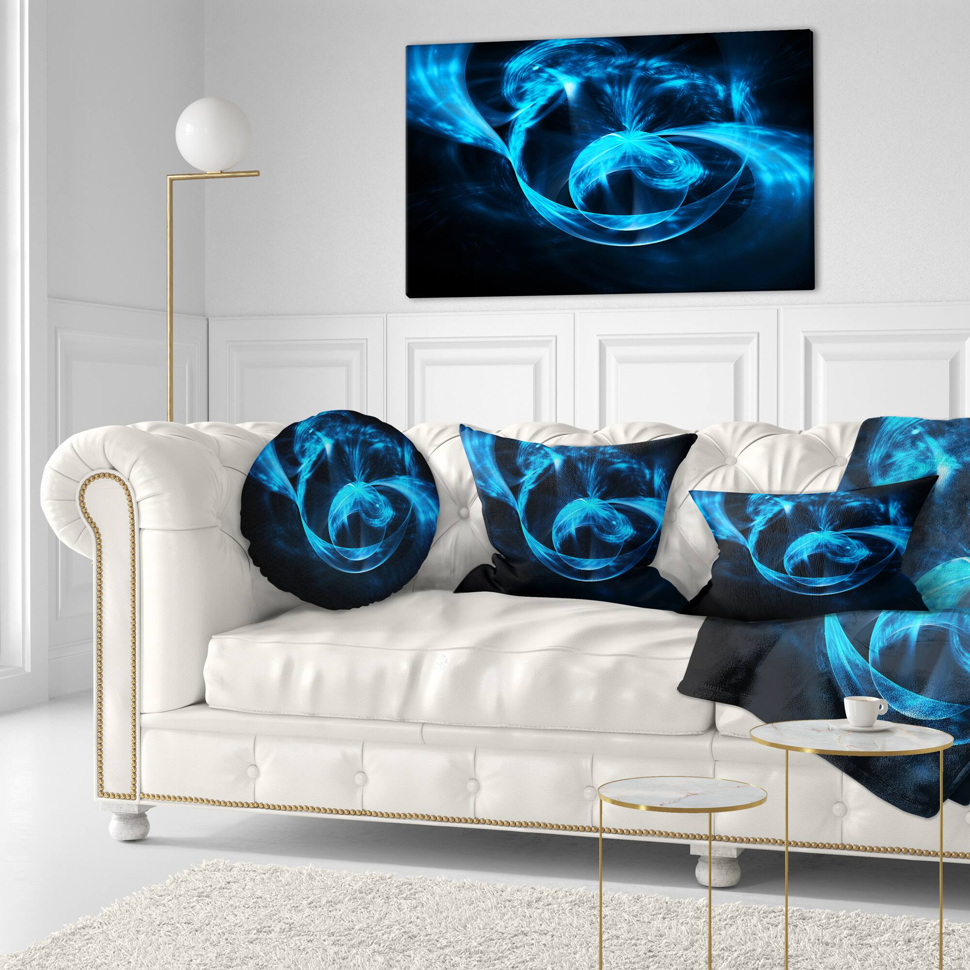 Designart - Fractal 3D Circled Blue Waves - Contemporary Canvas Art Print