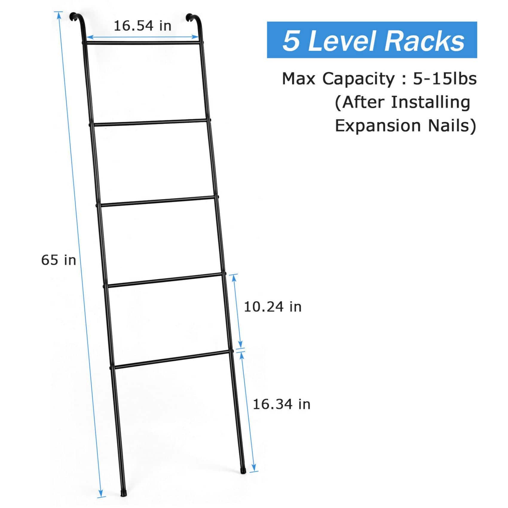 NEX™ 5.5ft. 5-Tier Black Wall-Mounted Metal Blanket and Towel Ladder