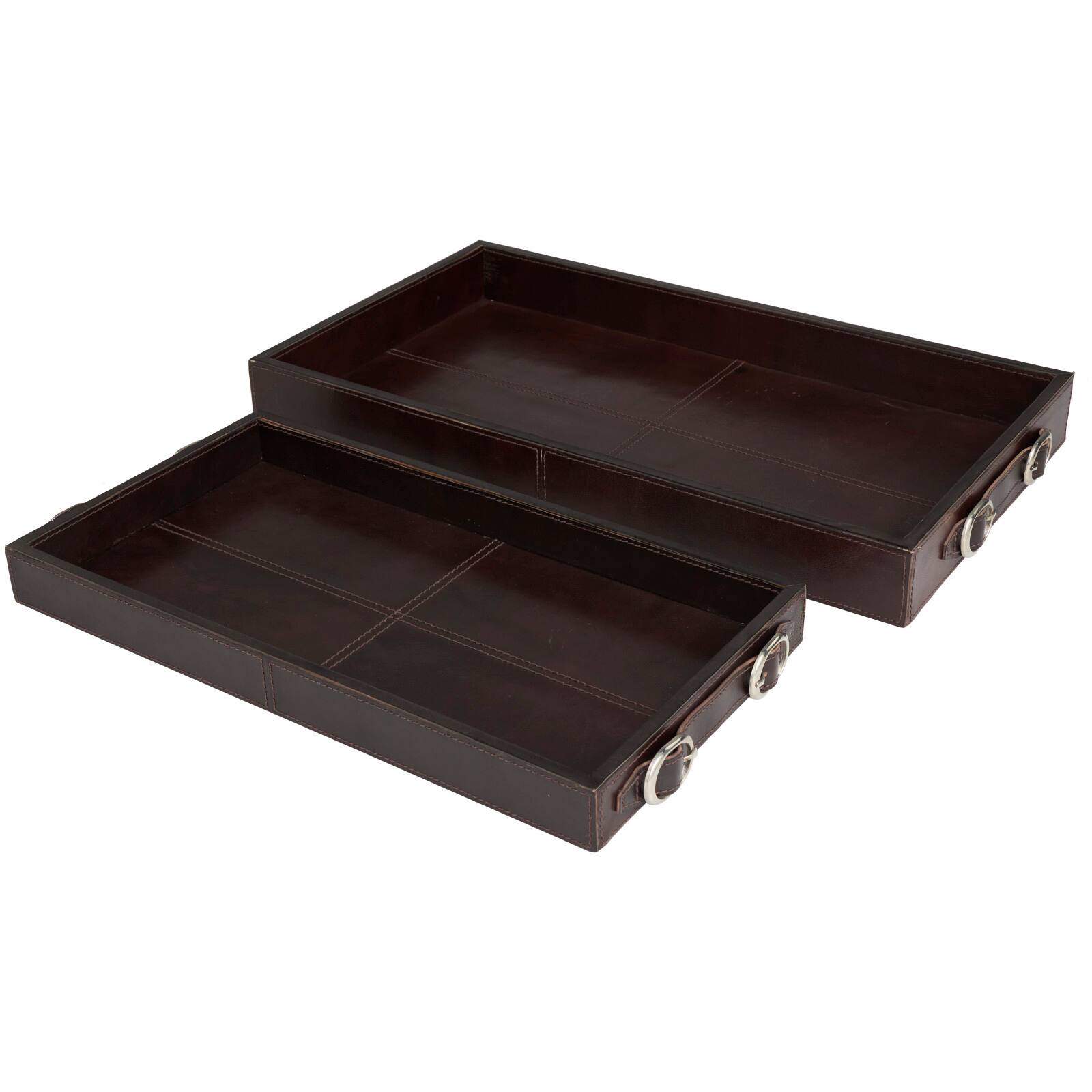 Leather Nesting Tray with Buckle Handles Décor Set