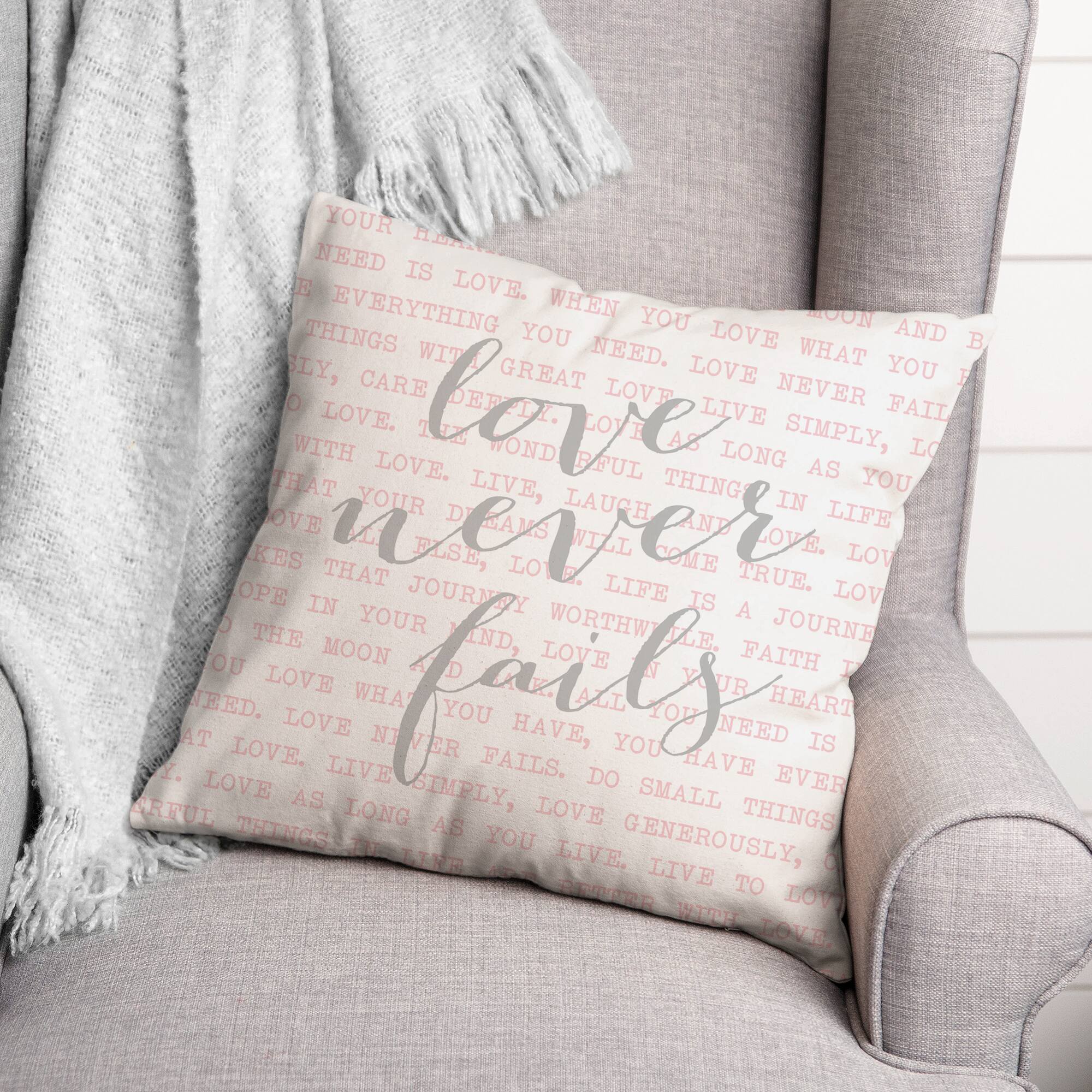 Love Never Fails Throw Pillow