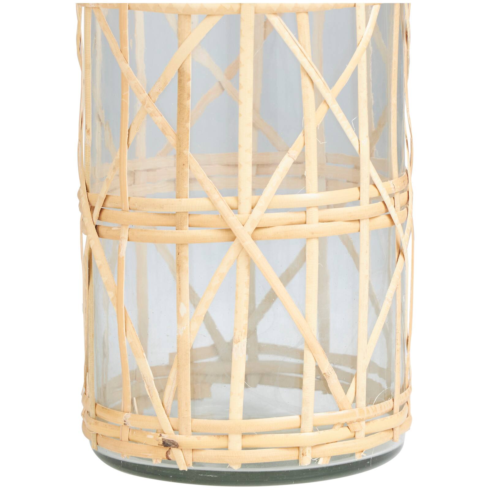 19" Clear Glass Handmade Vase with Light Brown Rattan Woven Body & Neck