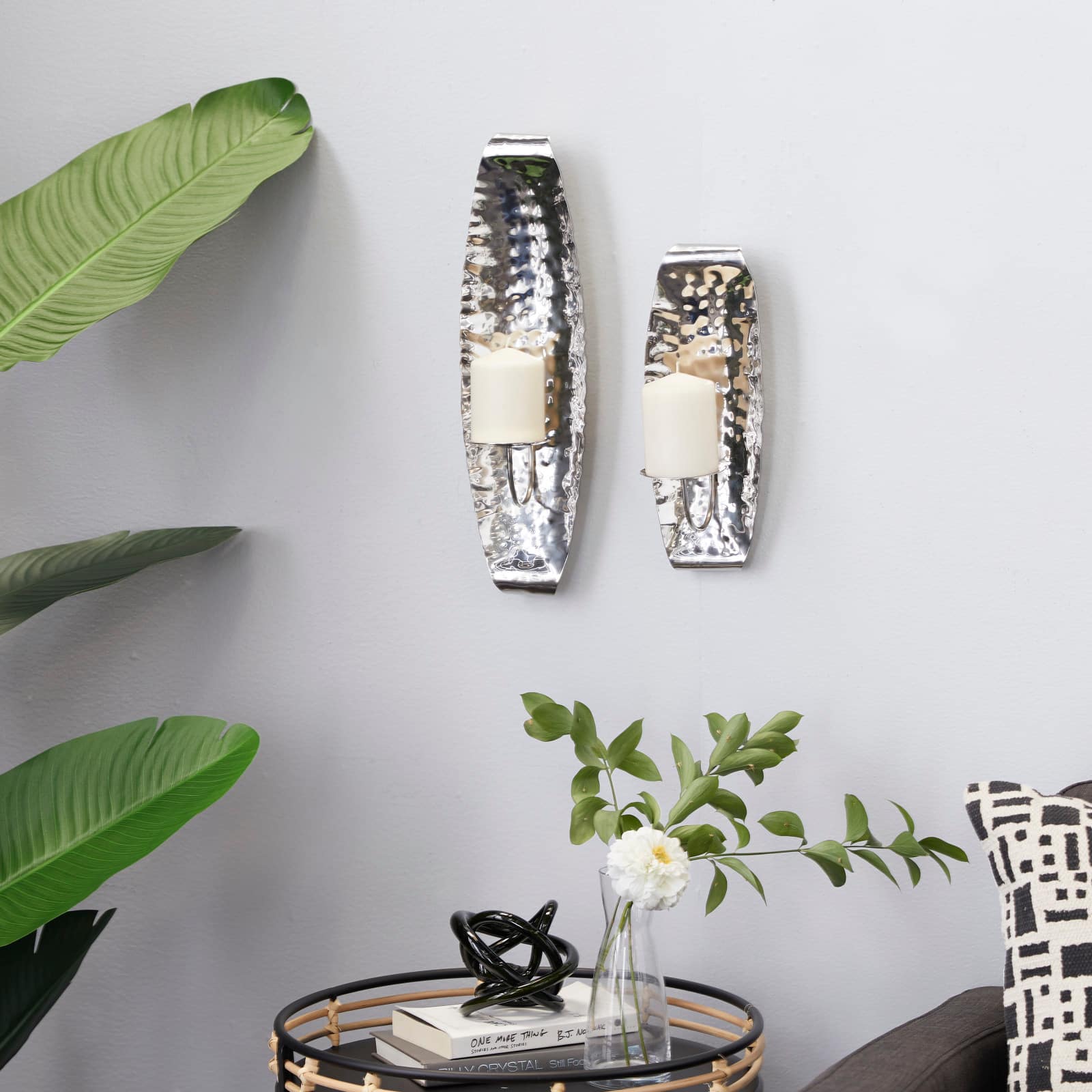 Set of 2 Silver Stainless Steel Contemporary Wall Sconce, 13.5", 18.5"