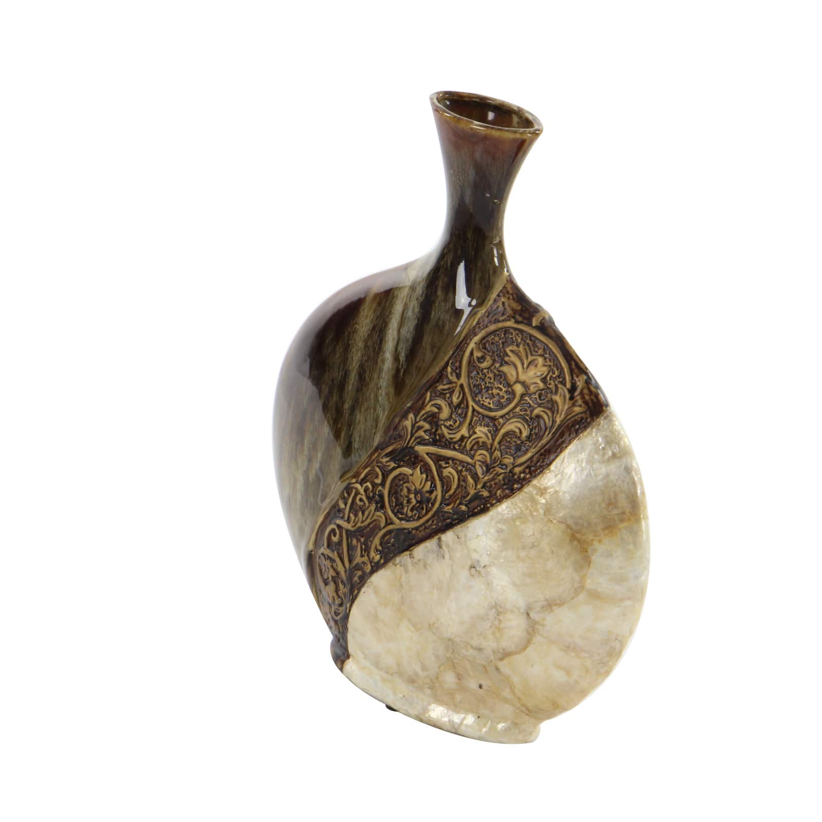 Brown Ceramic Traditional Vase, 14" x 11" x 3"