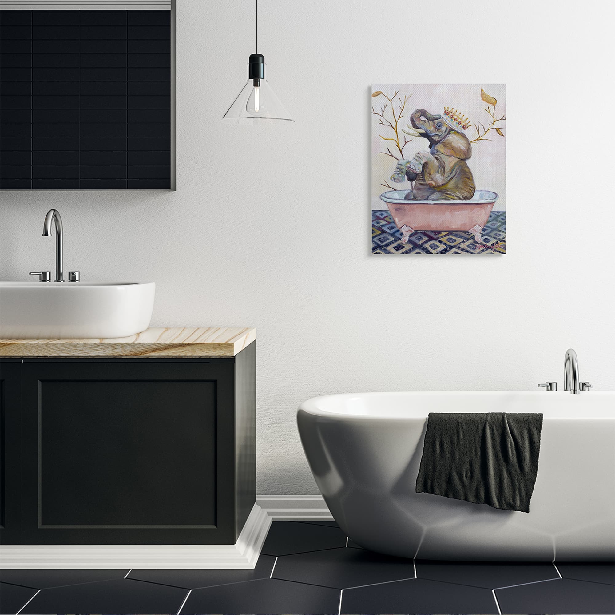 Stupell Industries Regal Safari Elephant with Pink Bath Tub Canvas Wall Art