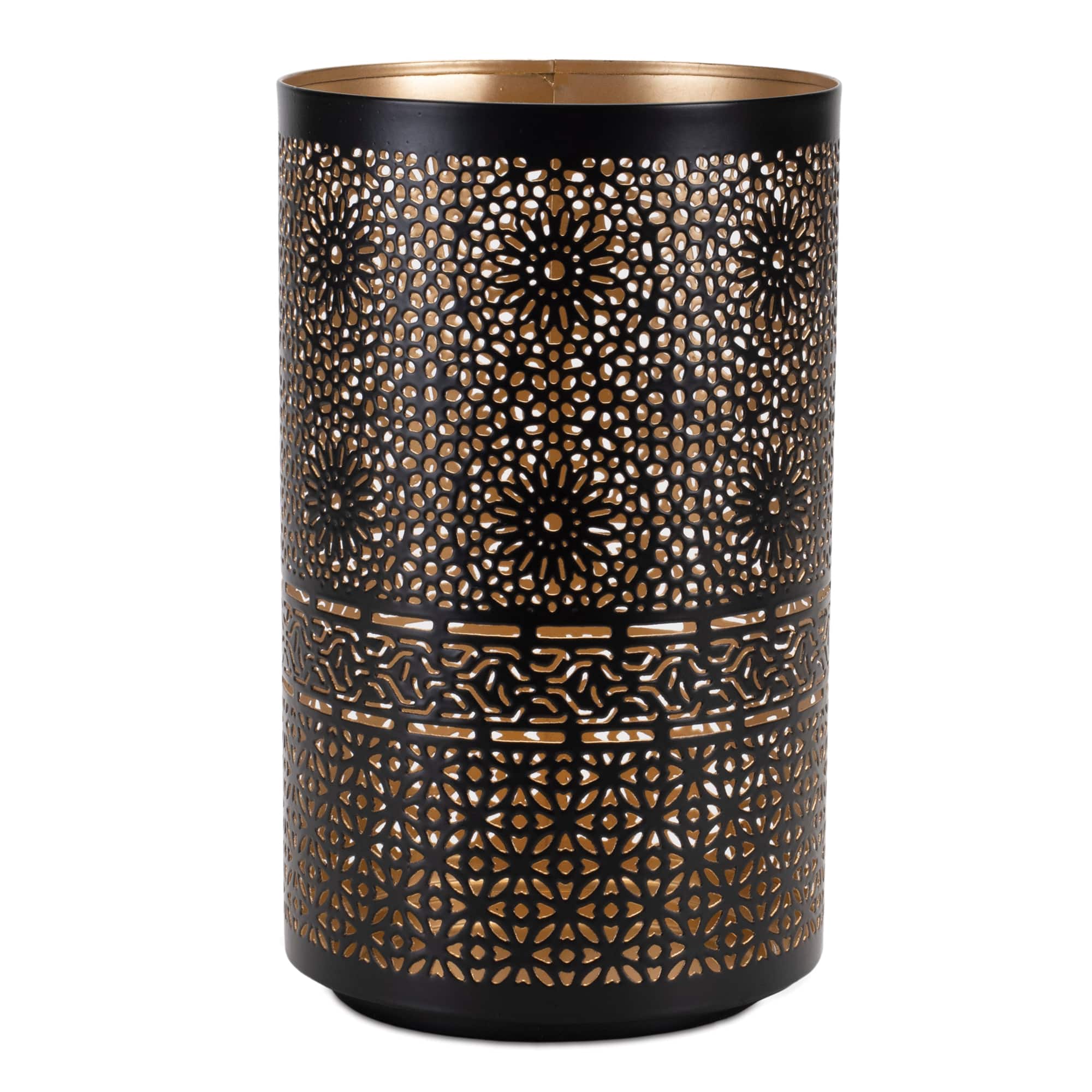 Black & Gold Mandala Punched Metal Candle Holder Set