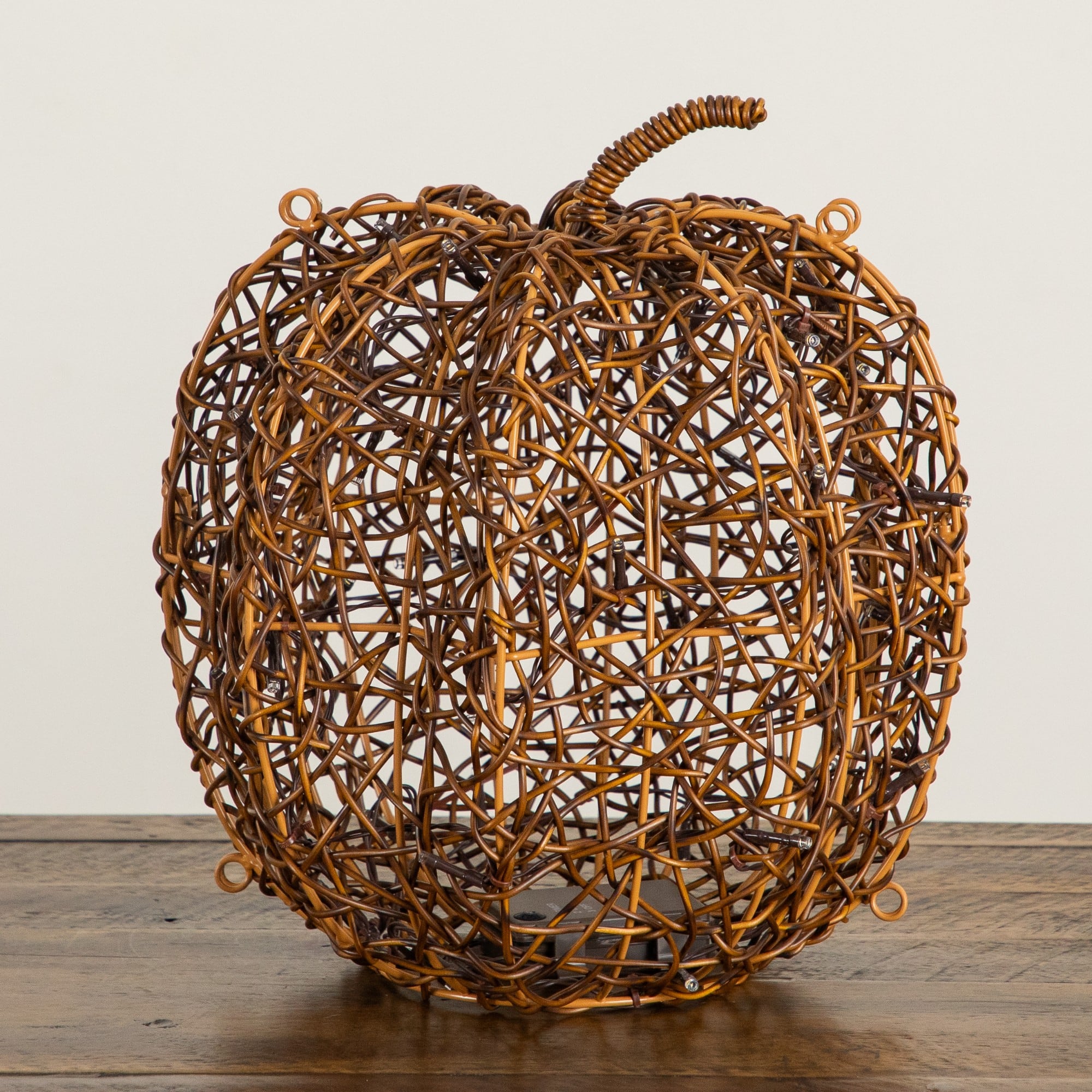 12" Pre-Lit Autumn Rattan Fall Pumpkin with 40 Warm White LED Lights